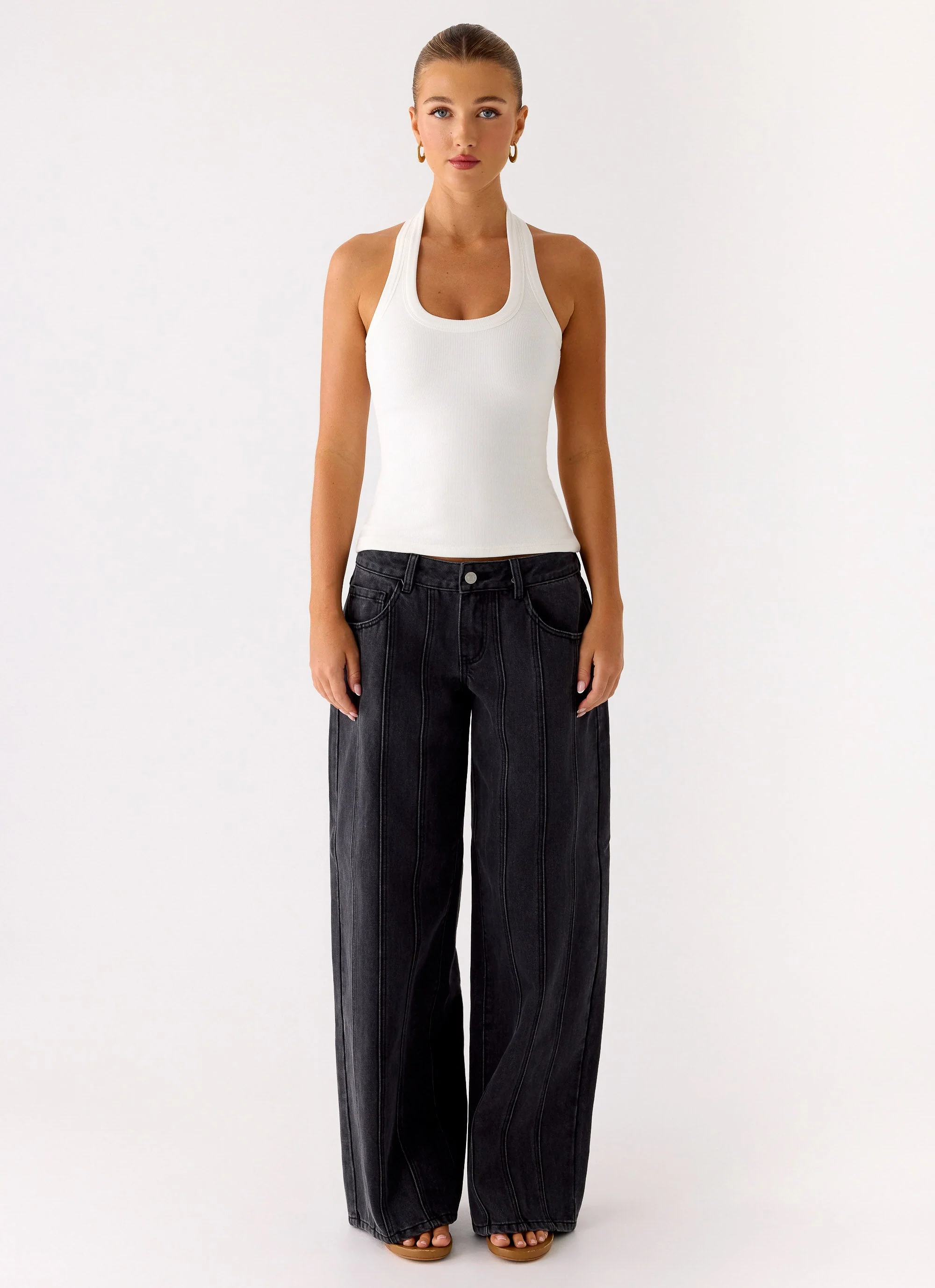 Johnny Low Rise Wide Leg Denim Jeans - Grey Charcoal