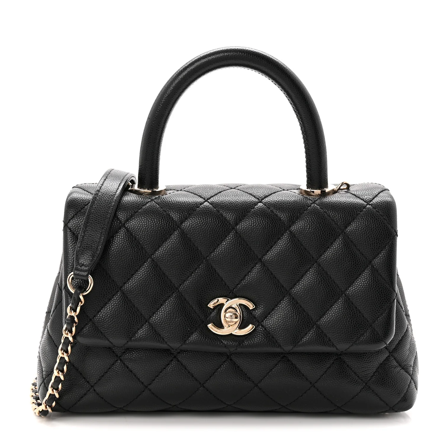 Caviar Quilted Mini Coco Handle Flap Black