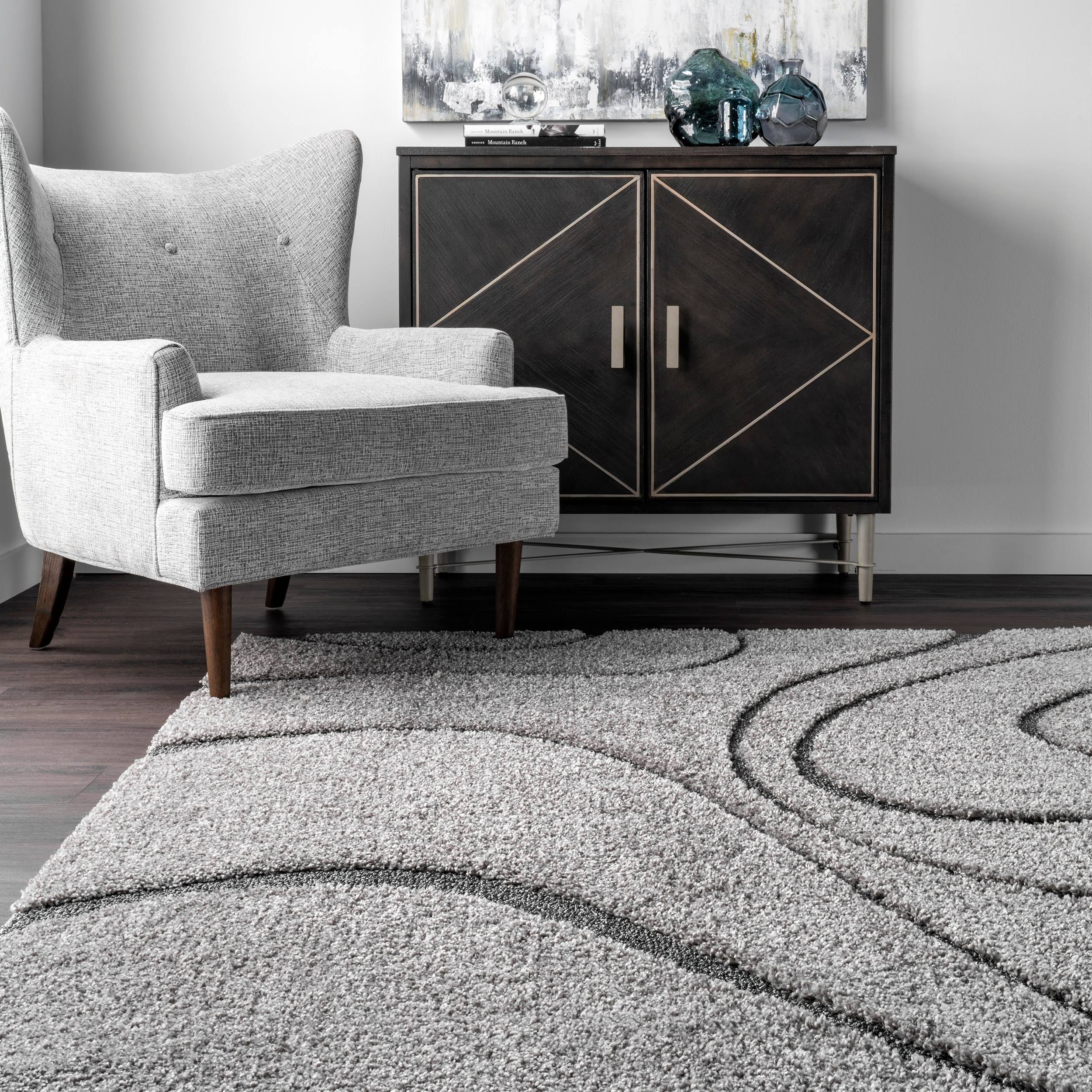 nuLOOM Dark Gray Abstract Waves Shag Rug 2'x3'