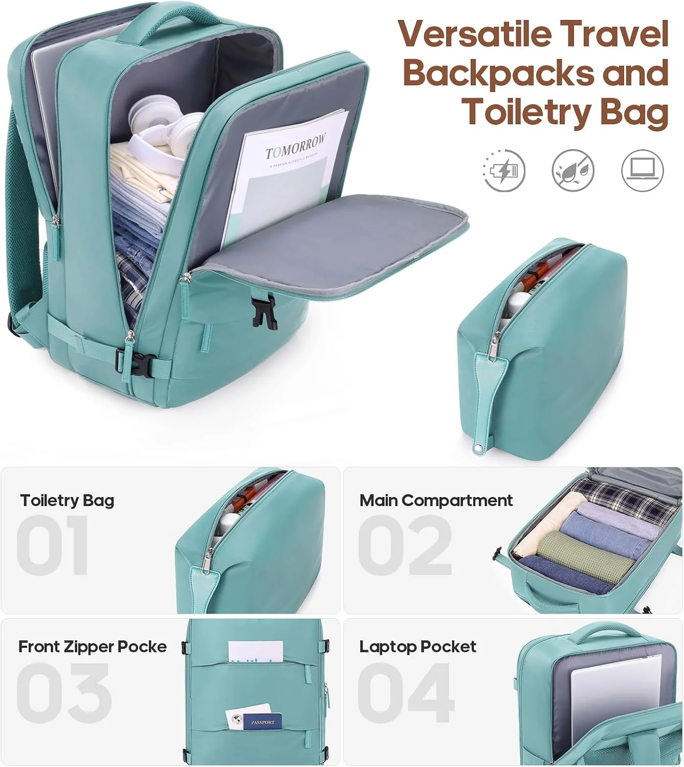 Luggage Sets 3 Piece, 20 Inch Carry On Luggage with Wheels, 100% PC Hardshell Suitcase with TSA Lock, Carry On Suitcases Airline Approved With Travel Backpack for Men Women(3 Piece Set-Light Blue) - Image 8