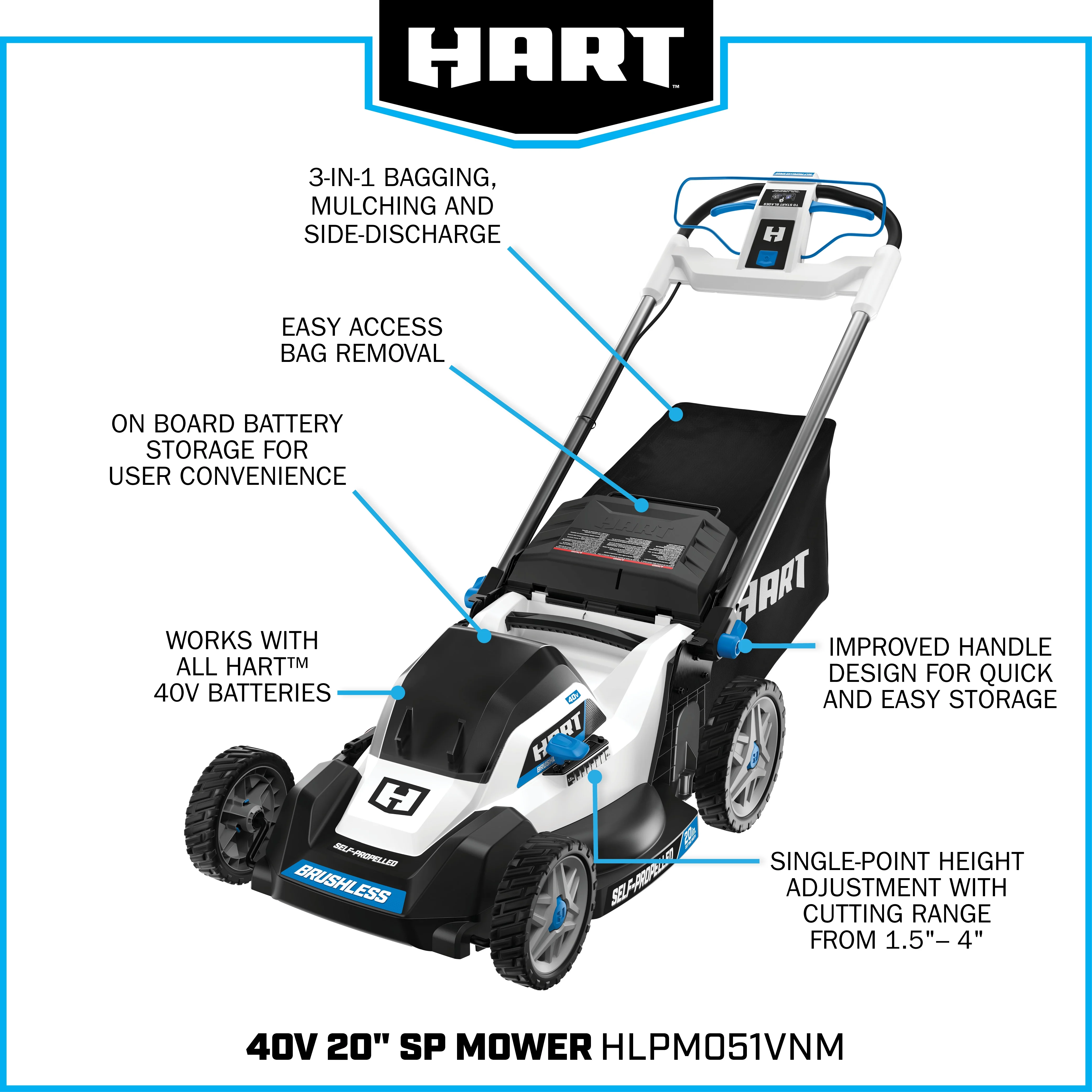 40-Volt Cordless 20-inch Brushless Self Propelled Mower Kit, (1) 6.0 Ah Lithium-Ion Battery(20-inch) - Image 4