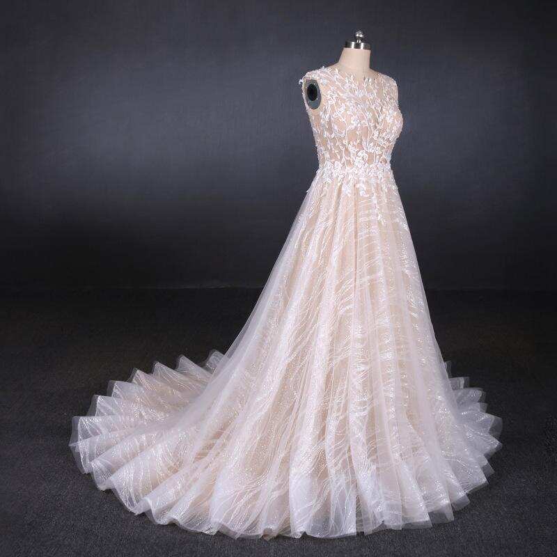 A Line Lace Sleeveless Elegant Wedding Dress, Backless Long Bridal Dresses DMQ27