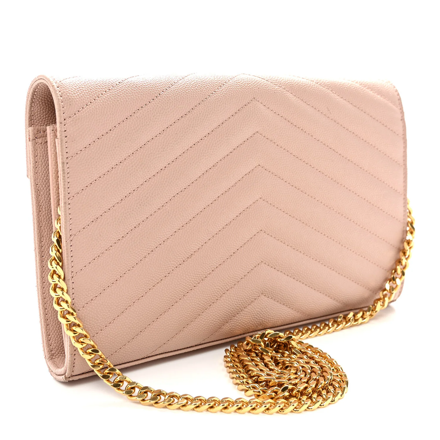 Grain De Poudre Matelasse Chevron Monogram Chain Wallet Pale Pink