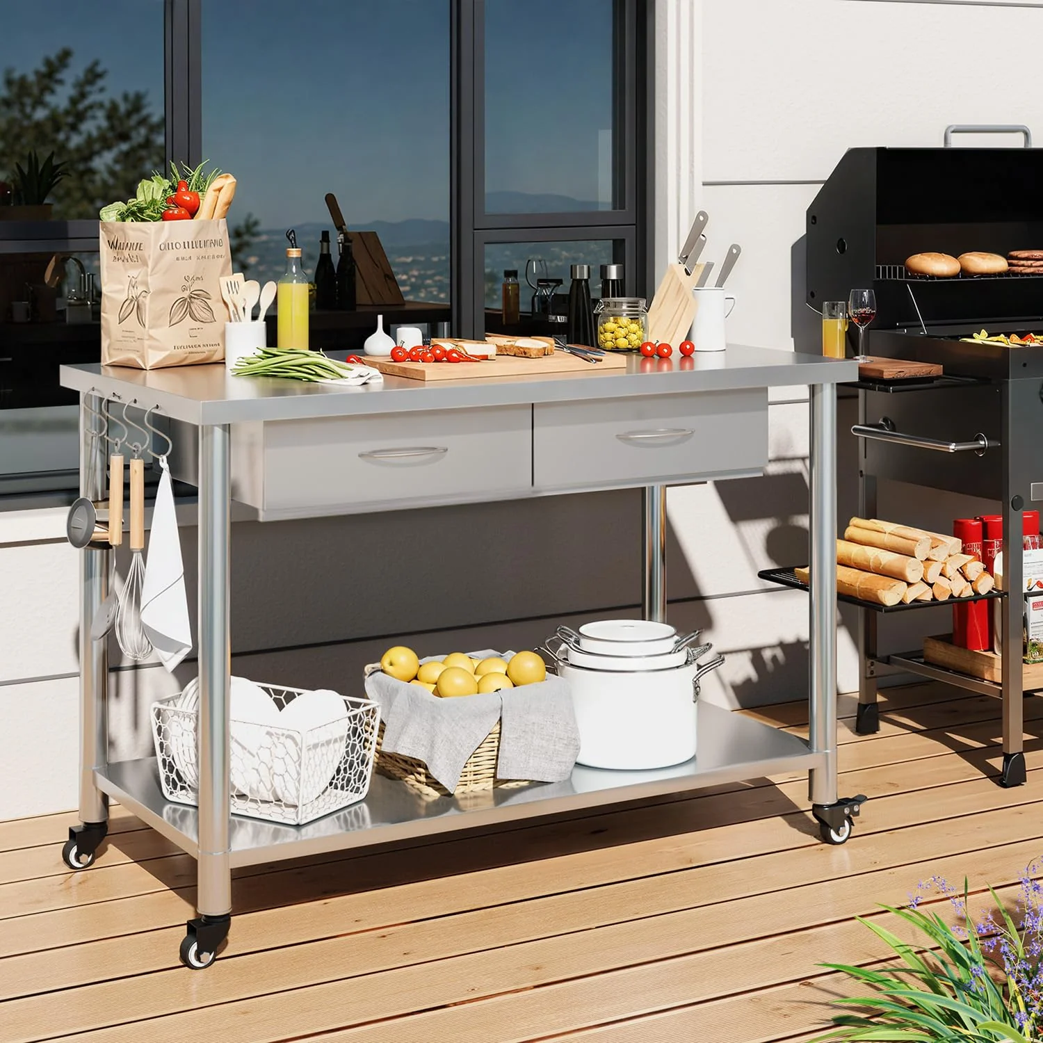 AECOJOY Stainless Steel Work Table with 2 Drawers, 48