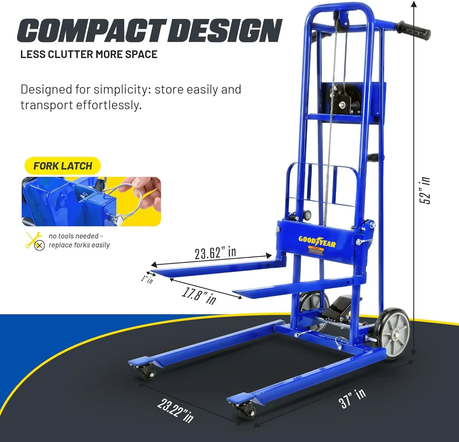 Goodyear 330 Lbs Material Lift & Stacker - Manual Winch, Max Lift 40 Inches