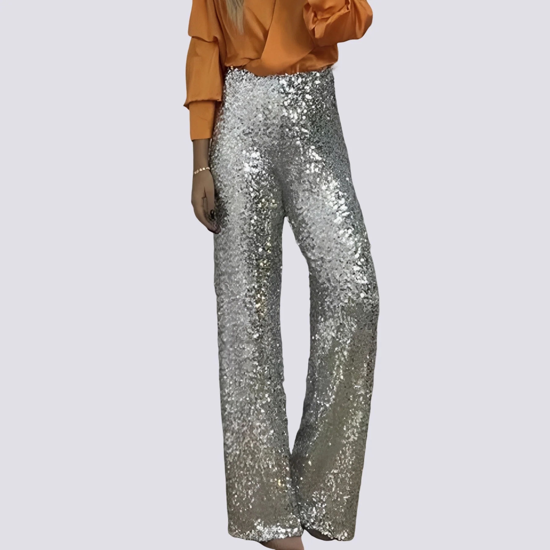 Mandy - Pantalon Taille Haute à Paillettes