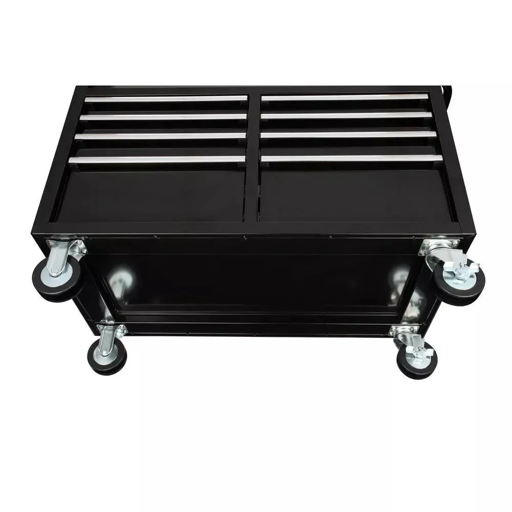 Établi mobile profond à 9 tiroirs, noir brillant, 46 po L x 24 po P