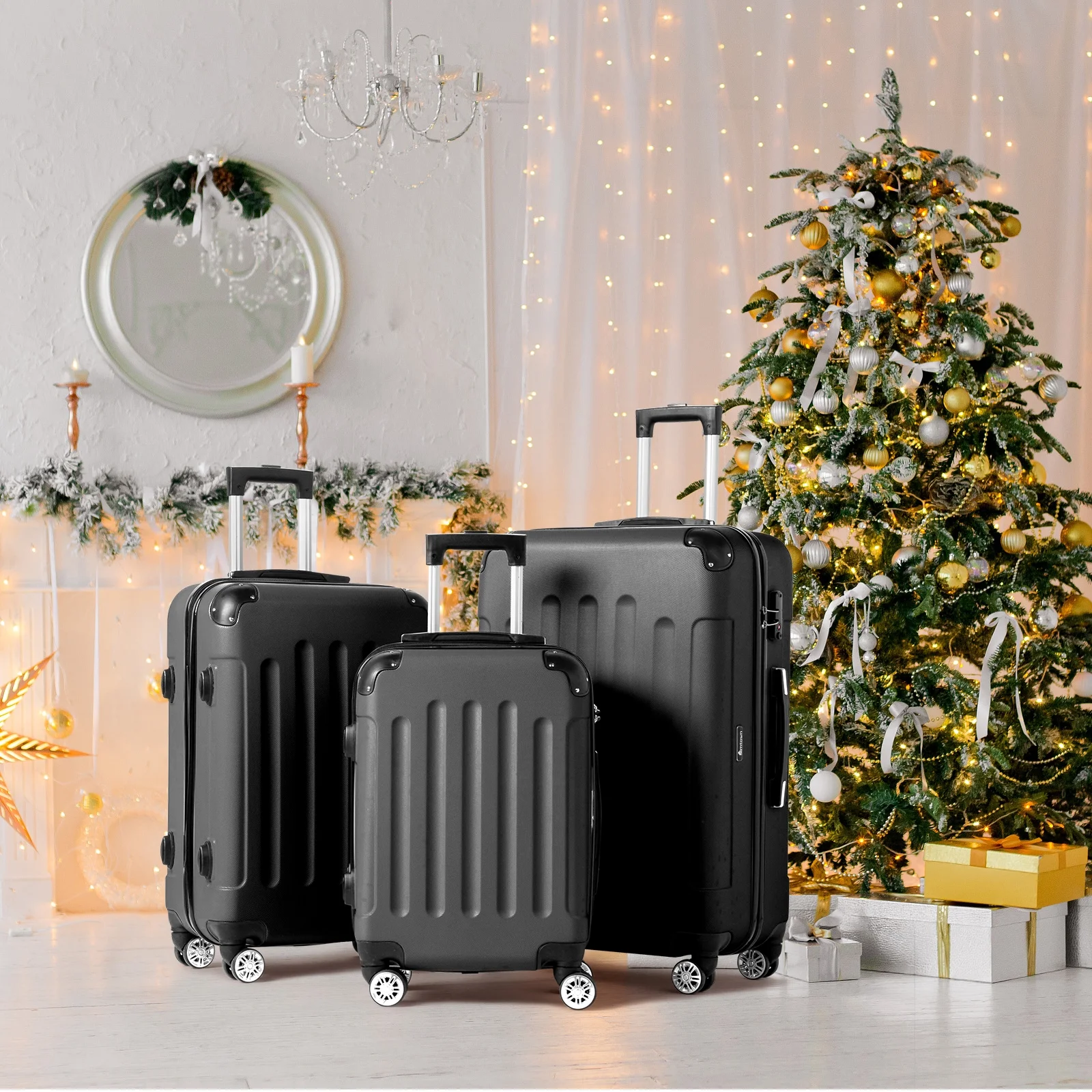 Zimtown Luggage 3 Piece Set Suitcase ABS Hardside Lightweight with TSA Lock Spinner Wheels, Beige