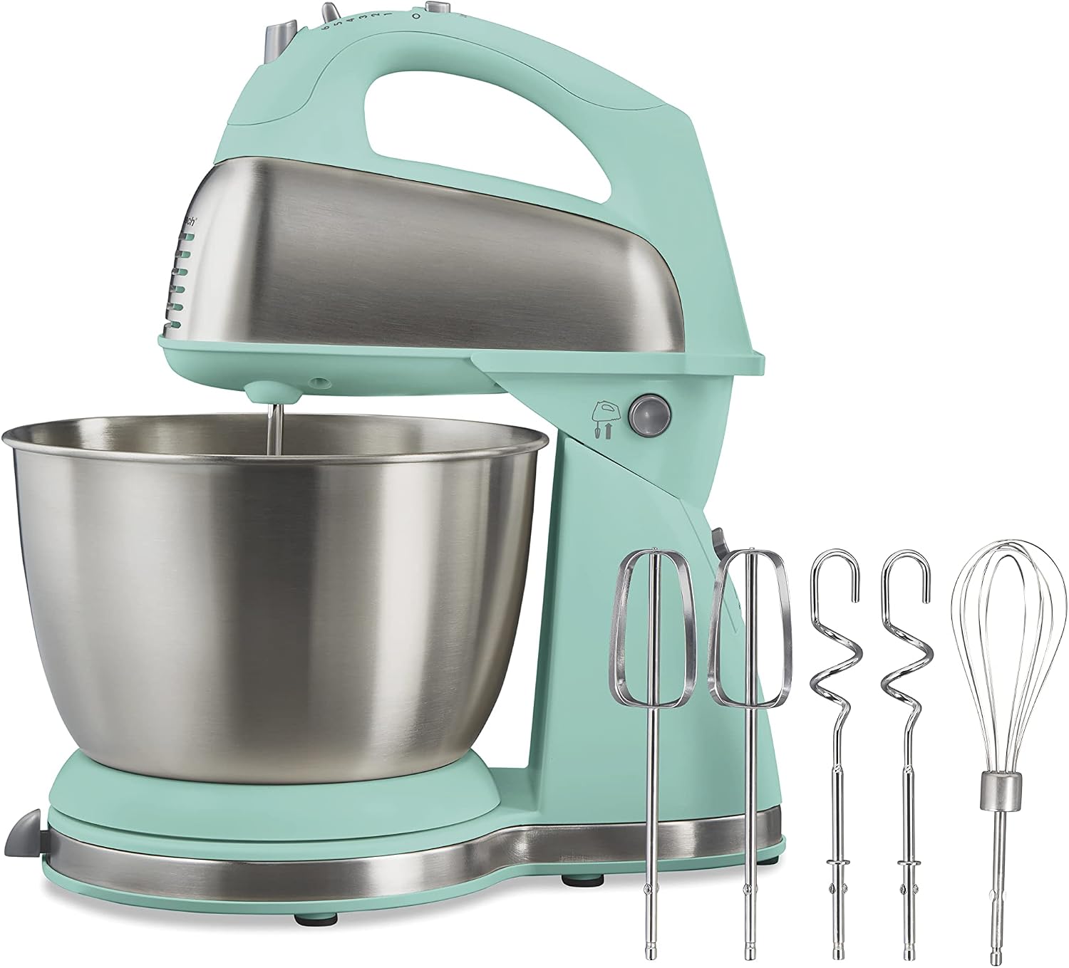 Hamilton Beach Classic Stand and Hand Mixer, 4 Quarts, 6 Speeds with QuickBurst, Bowl Rest, 290 Watts Peak Power, Black and Stainless