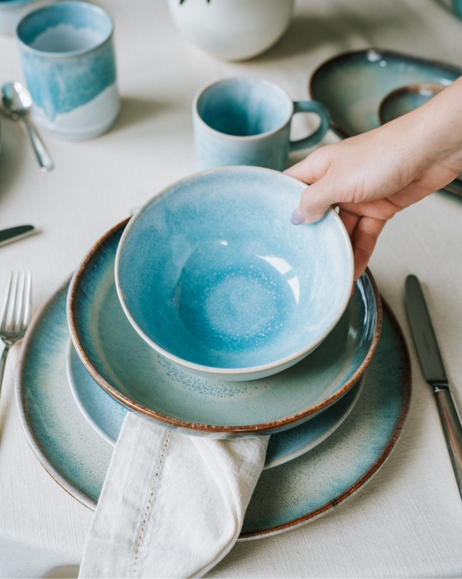 TABLEWARE SET CLASSIC SOFT TIDE AQUA GREEN-BLUE 8 PIECES