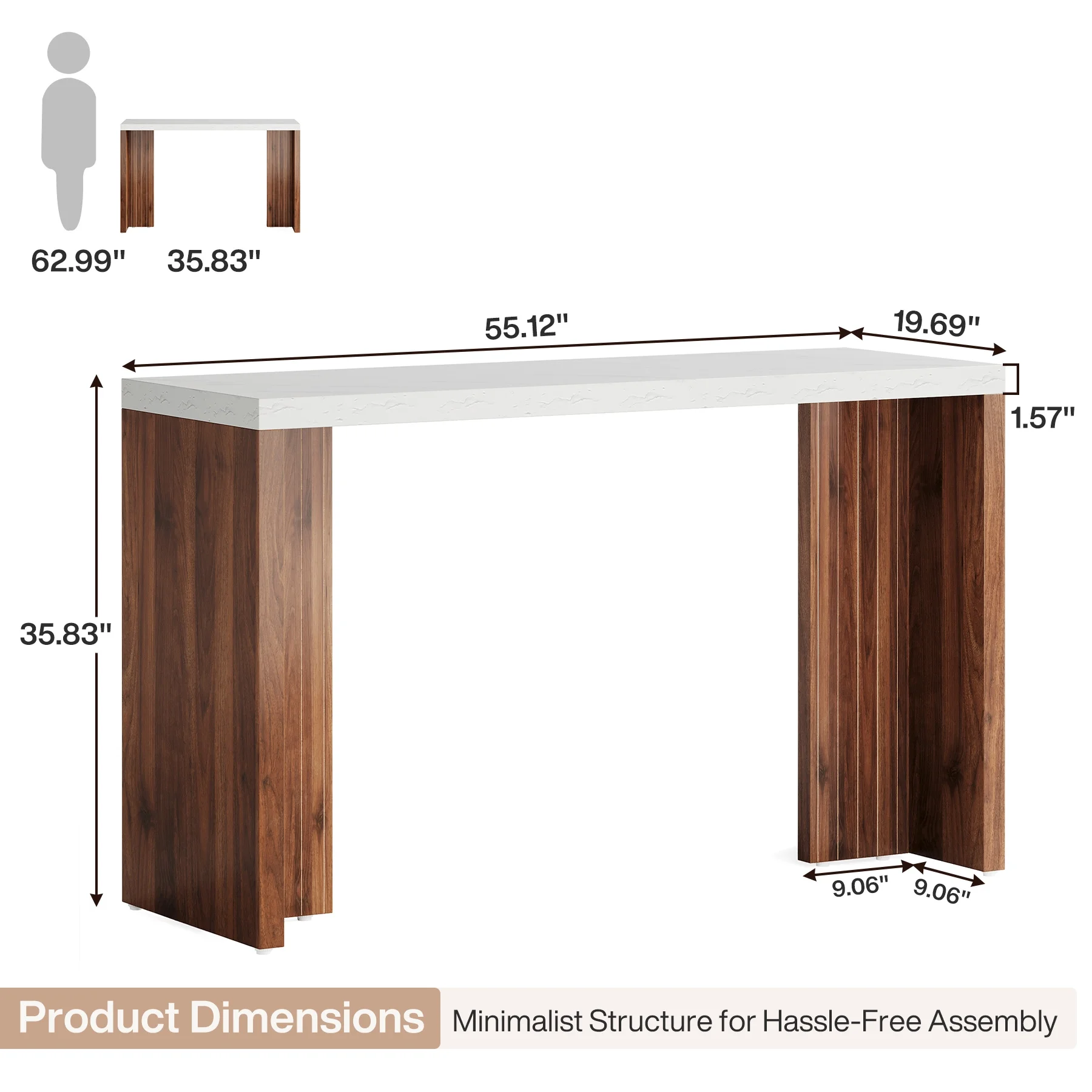 Tribesigns 55.12 - Inch Bar Table, Home Bar Unit with a Faux Marble Finished Tabletop, Modern Freestanding Mini Bar for Home Kitchen, Living Room, Balcony, Basement, Walnut & White