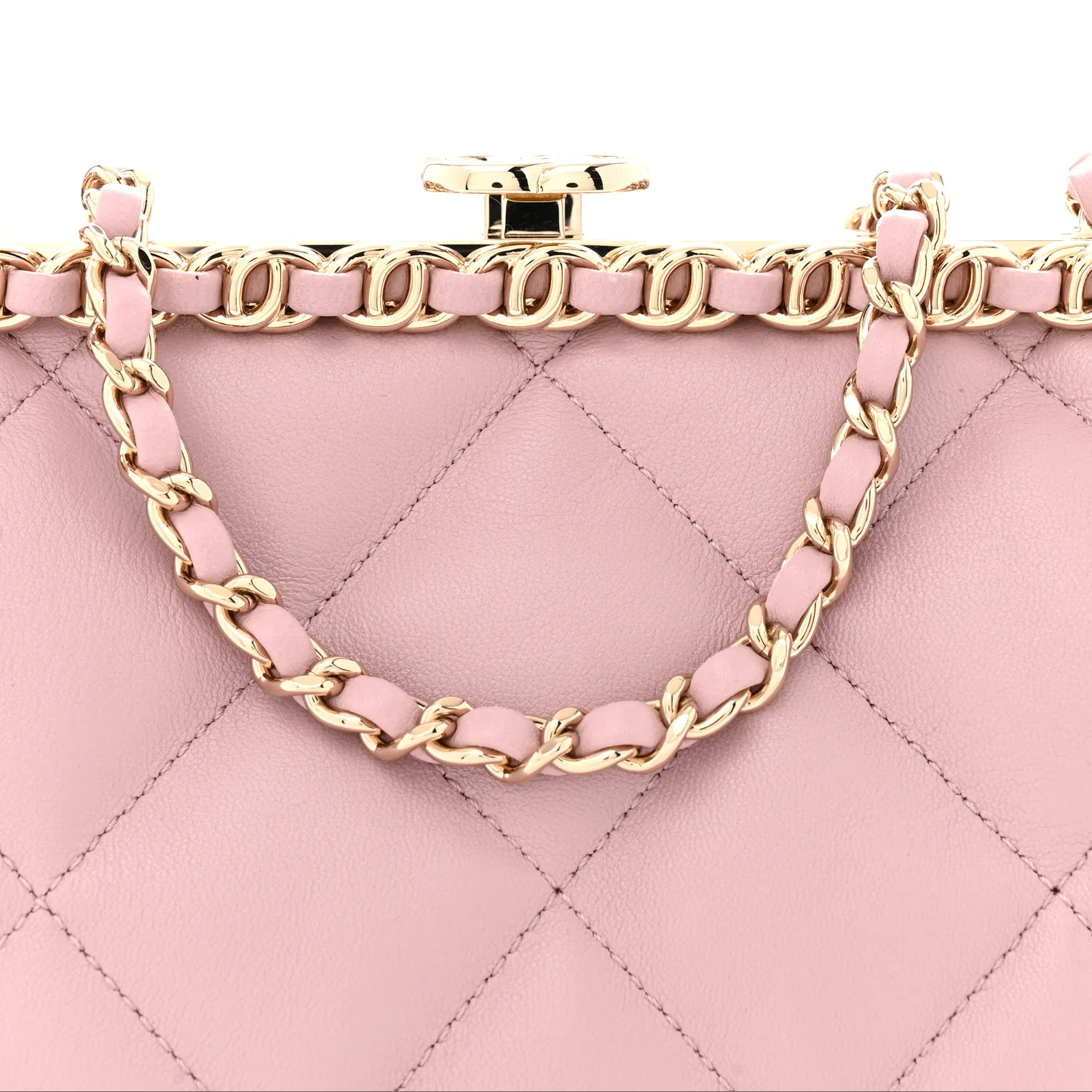 Lambskin Quilted Chain Frame Clutch Pink