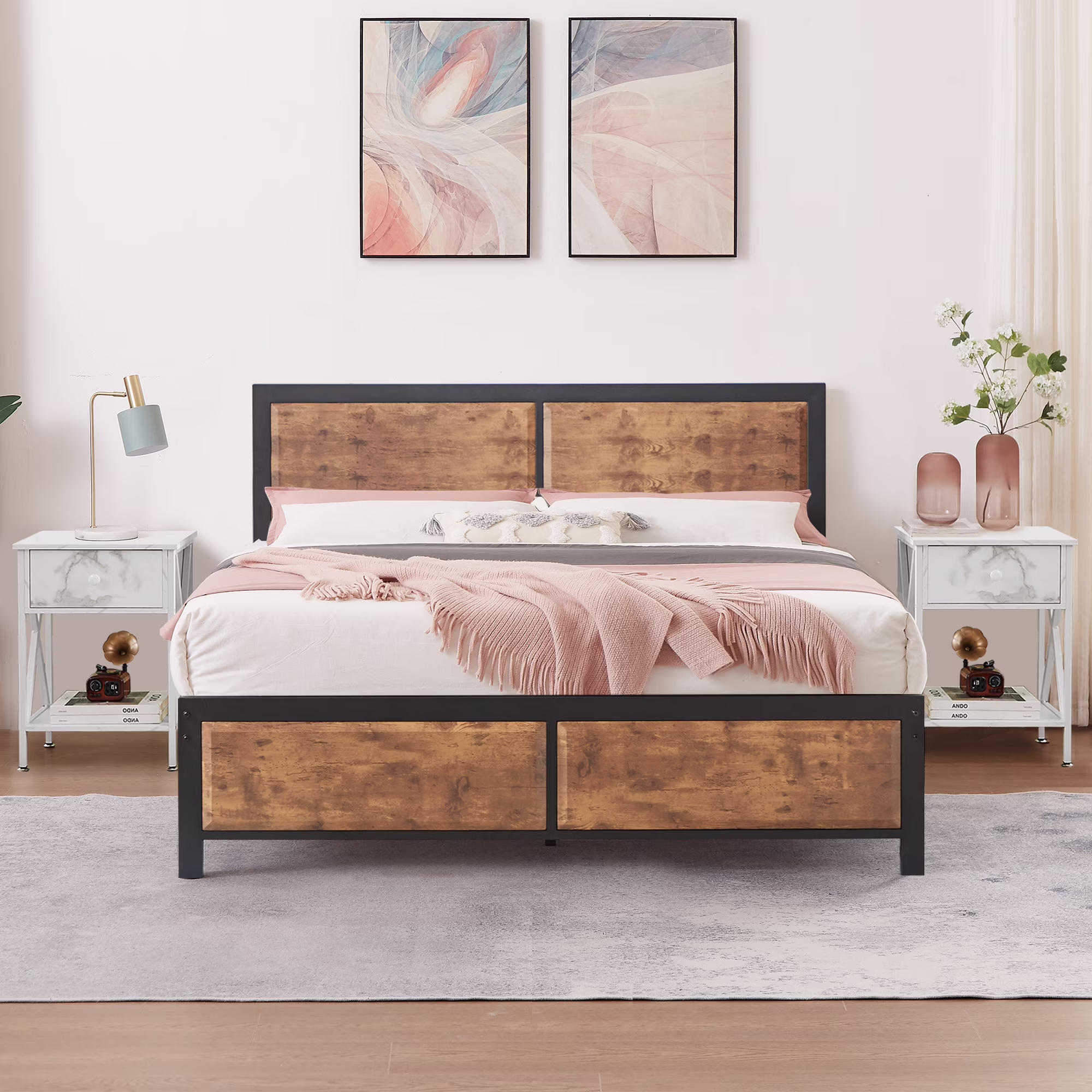 3-Piece Bedroom Set with Twin Size Bed Frame and 1-Drawer Black Nightstands(Twin/Black Nightstands) - Image 6