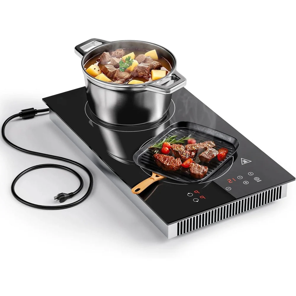Induction Cooktop 2 Burners, 12 Inch Bulit-in & Countertop Induction Stove with Plug 110V-120V, 9 Power Levels Electric Stove 1800W, Child…