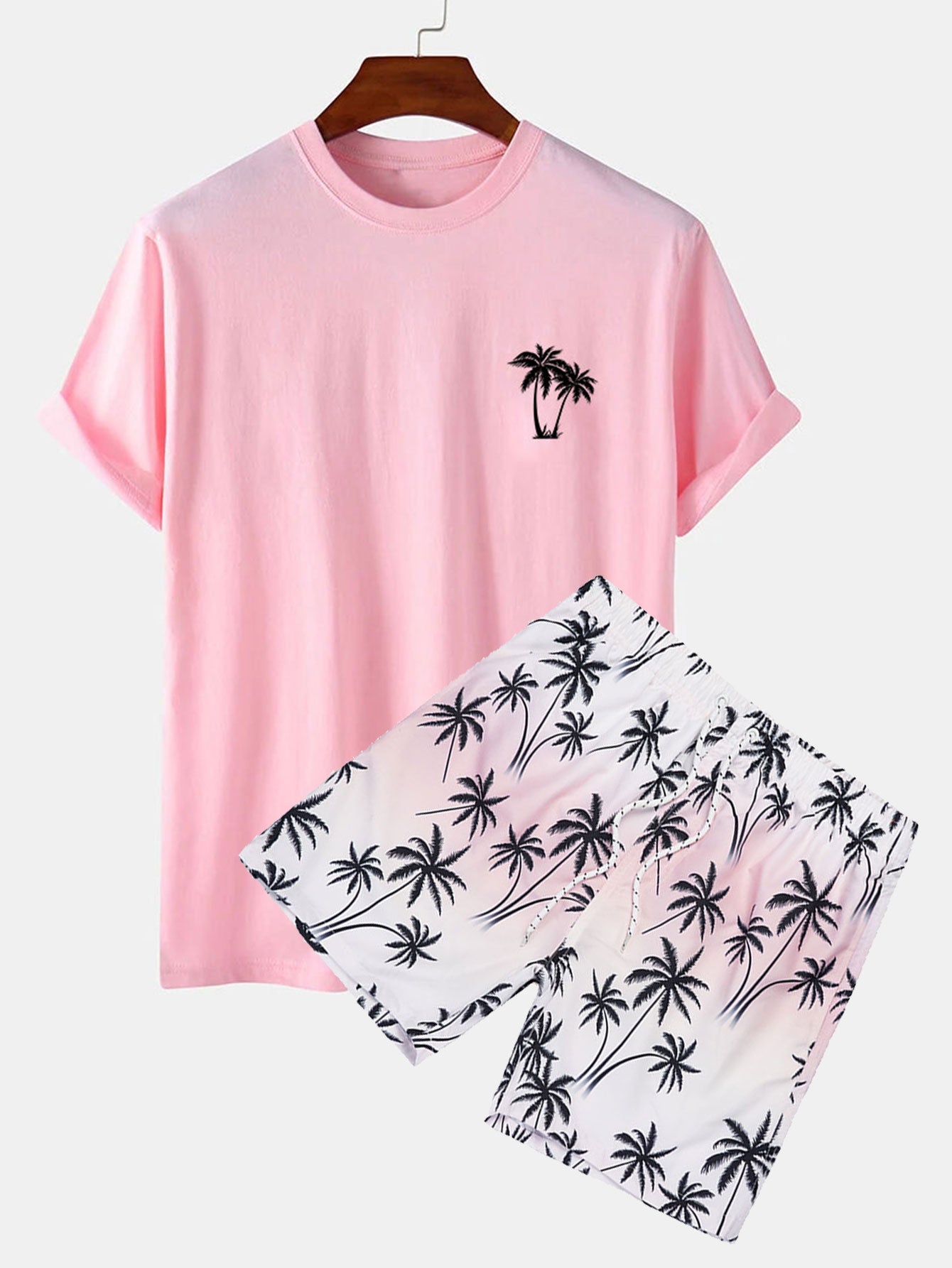 T-shirt et short de bain à imprimé palmiers