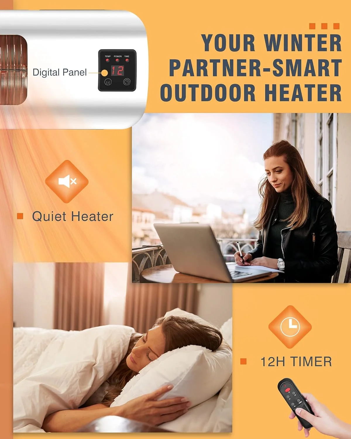 Airo Comfort Electric Patio Heater 1500W �?Wall-Mount Outdoor Infrared Heater with Carbon Tube Heating