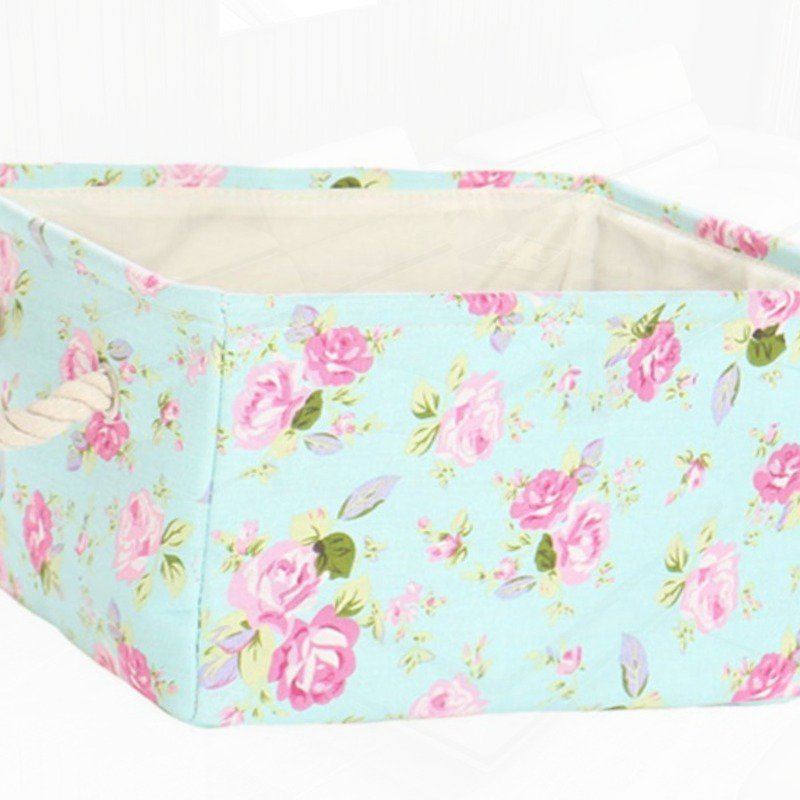 Foldable Floral Storage Basket - Pastel Pink/Light Blue Collapsible Fabric Bin - Space-Saving Organizer For Clothes, Toys, Home Decor - Durable