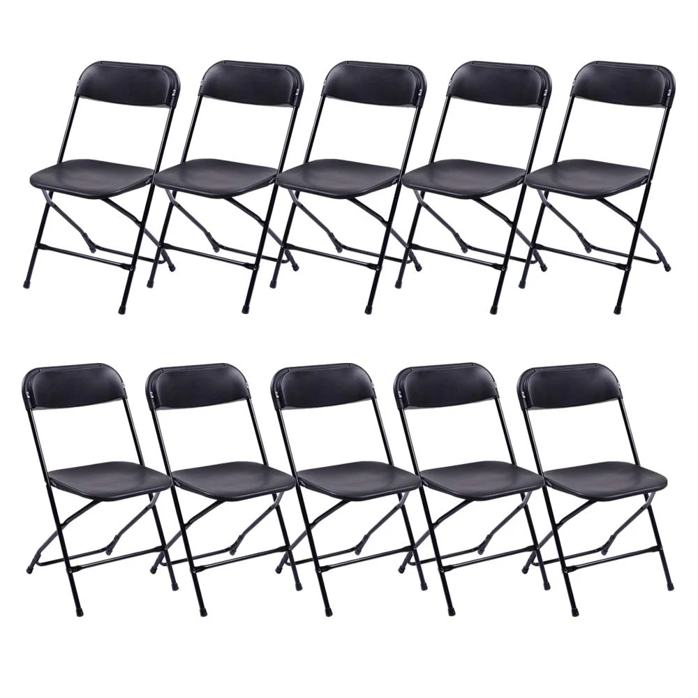 Ktaxon 6ft White Folding Table and 10 Pack Folding Chairs Black, Plastic Table and Chair Set