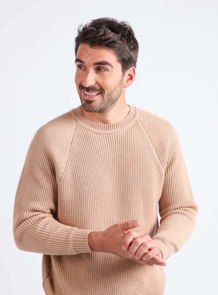 Pull homme en laine maille perlée Beige Chaud