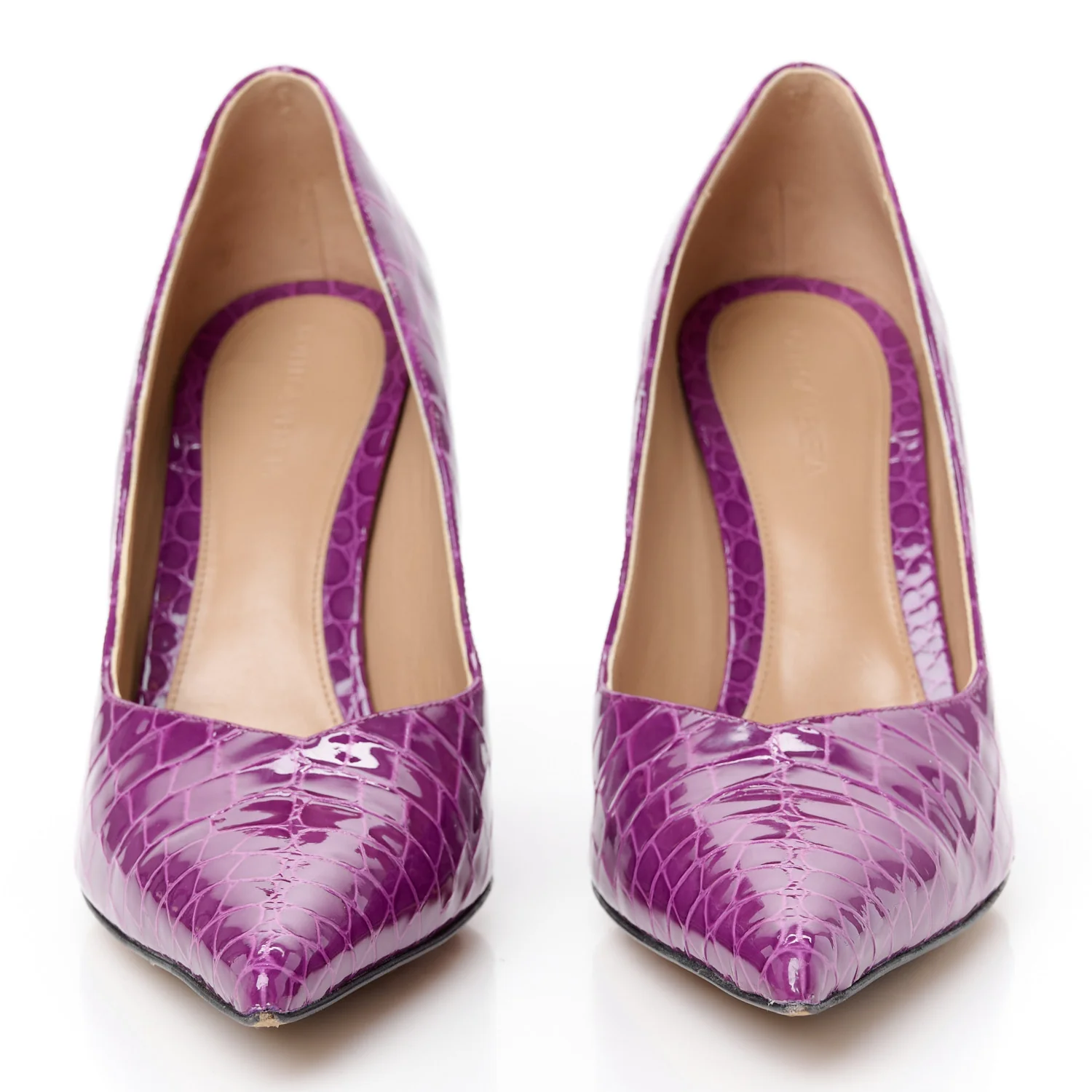 Gloss Calfskin Crocodile Embossed Punta Wedge Heels 40 Venom