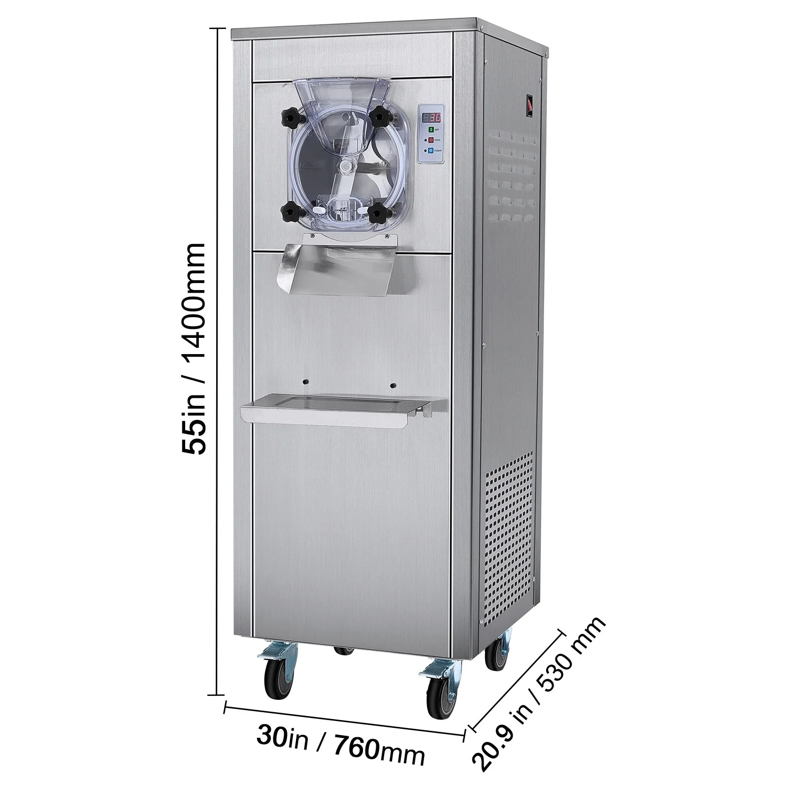Commercial Ice Cream Machine, 18L/Hour Output, 1780W, Single Flavor, Mobile with Wheels, 6L Stainless Steel Cylinder, LED Screen, Auto Clean Pre-cool - Image 6
