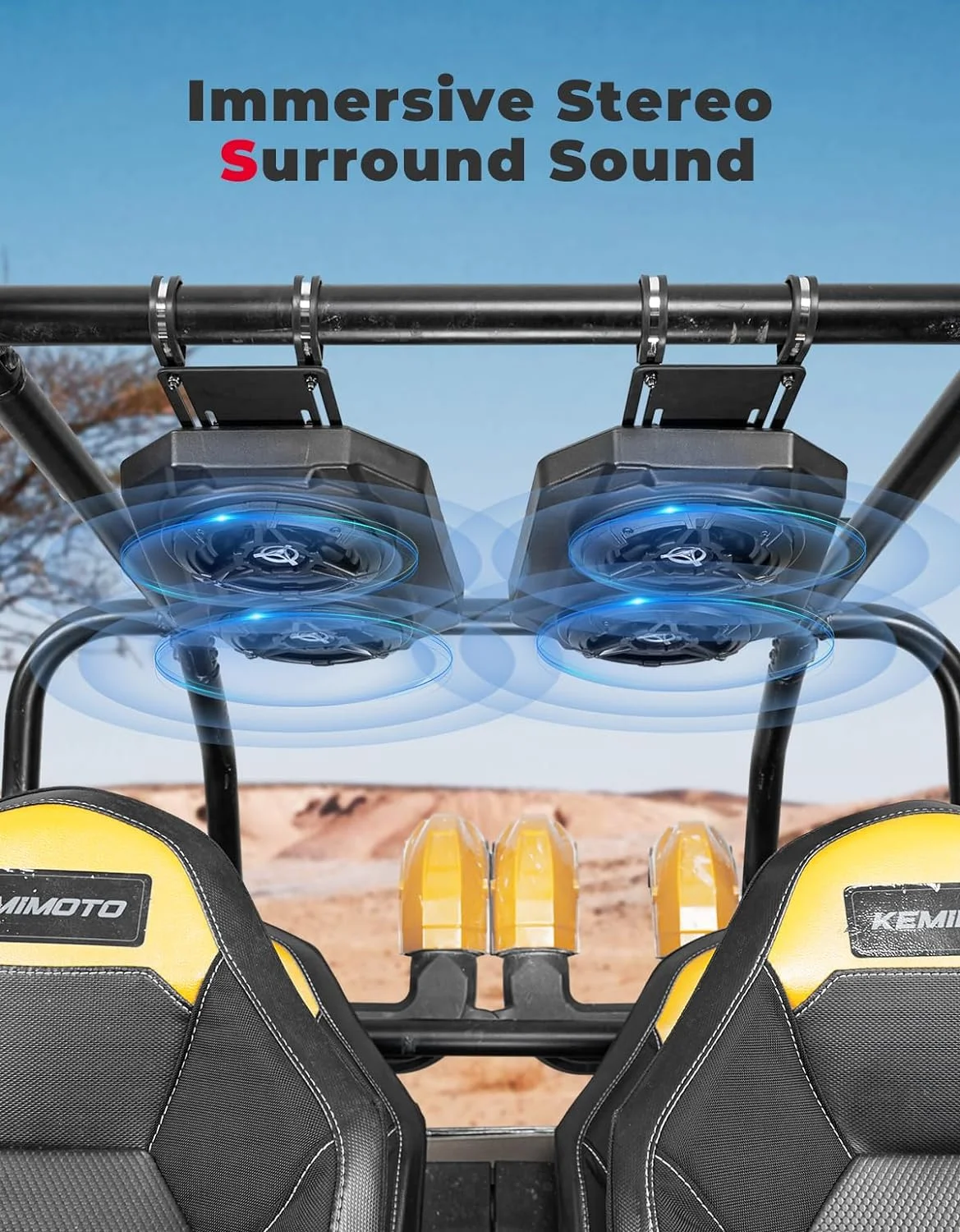 UTV Overhead Sound System 6.5 inch Speakers Sound Bar Stereo Bluetooth for 1.625-1.9in Roll Bar Compatible with Can-Am X3 Polaris RZR XP 1000 - Image 2