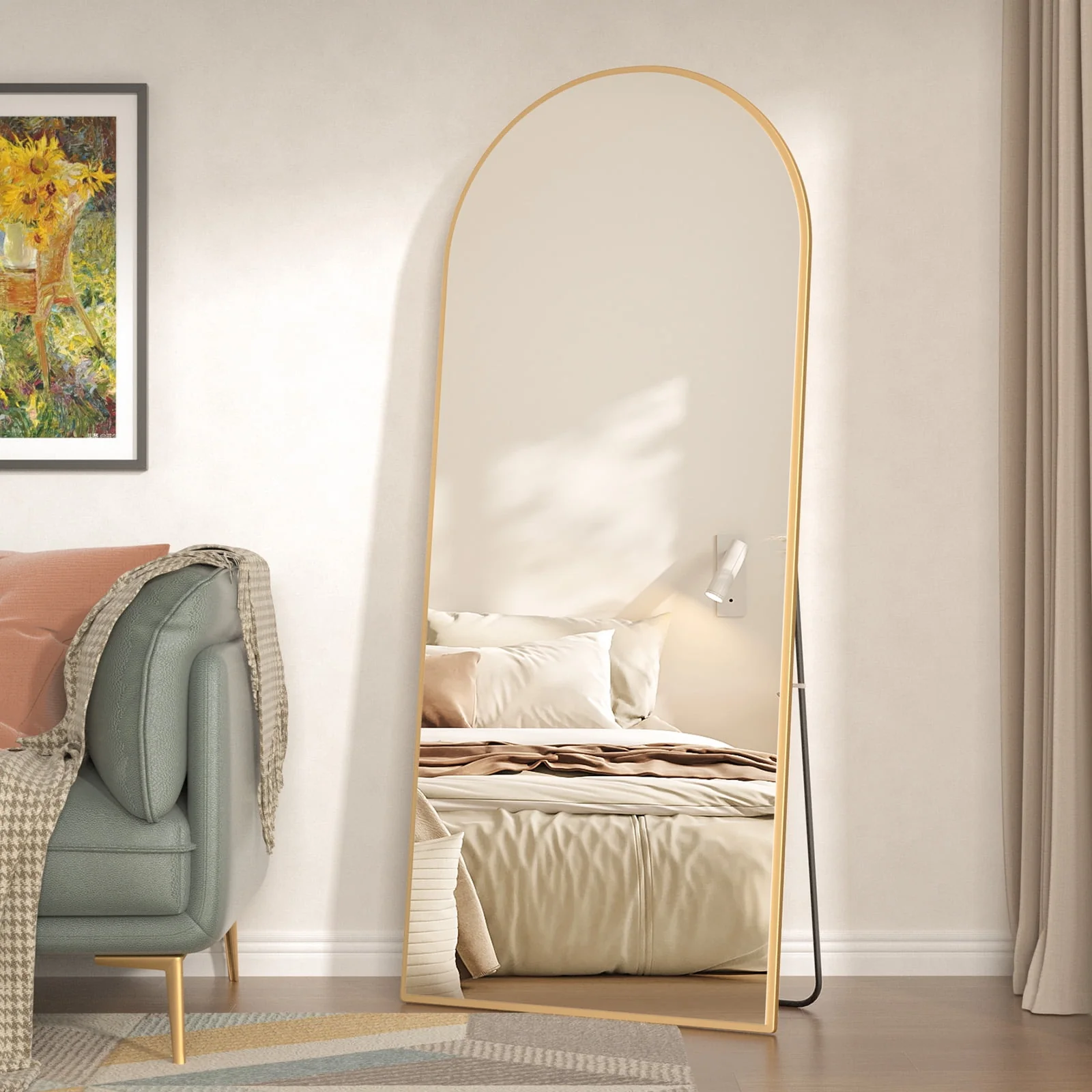 RACHMADES 65"x24" Arch Mirror Full Length Full Body Mirror Arched Floor Mirror with Stand Tall Mirror Long Gold Mirror FULL Length Image 8