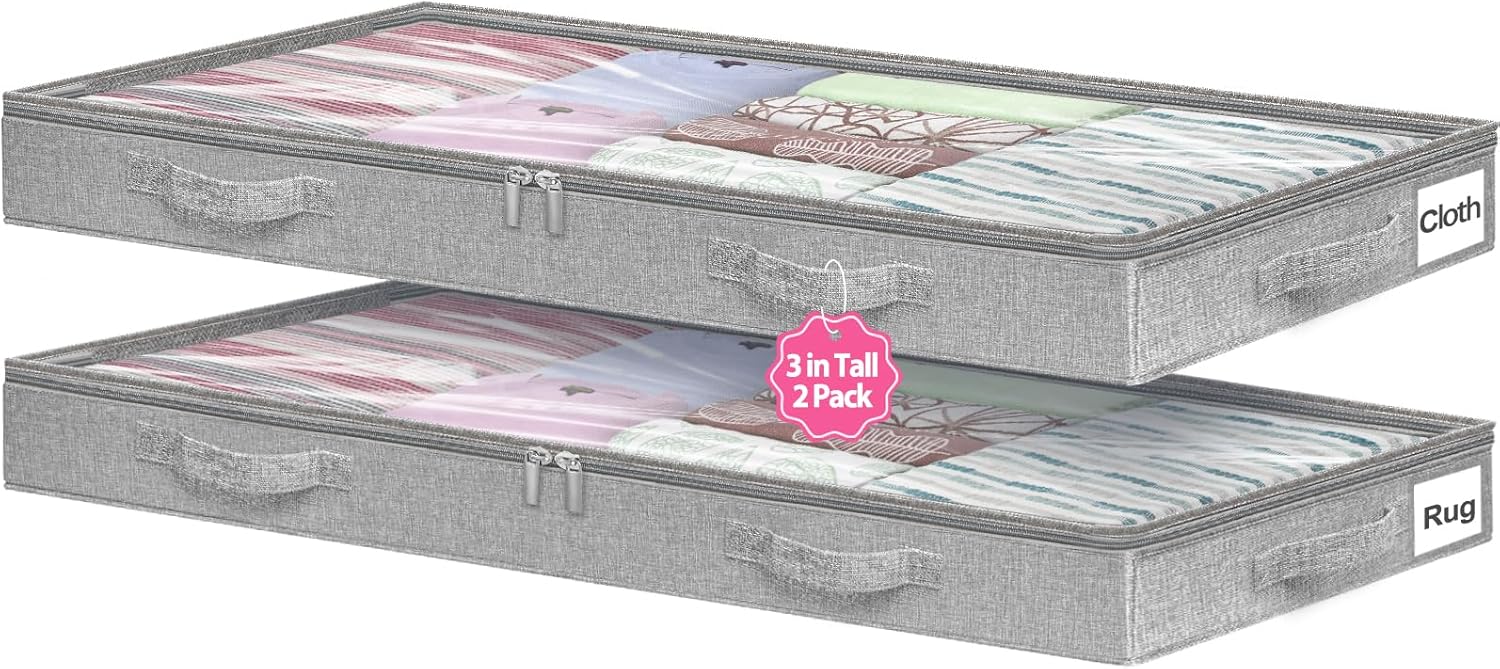 3-in Low Profile Under Bed Storage, No Structure, 2-Pack, Gray