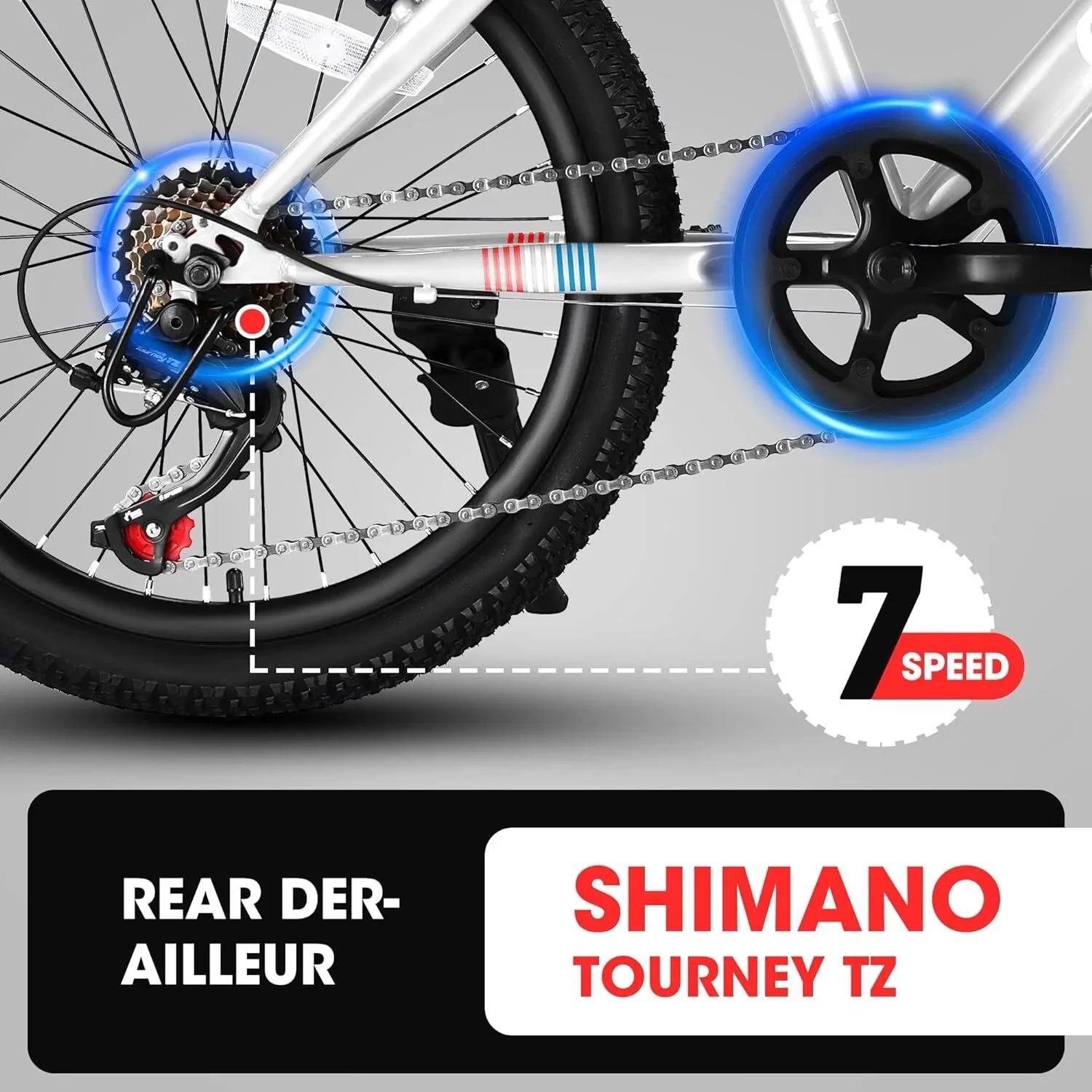 iYofe 20 Mountain Bike for Boys Girls, Bicycle for Kids with SHIMANO 7 Speed, Shock Absorbing Front Fork, Lightweight Bikes with V-Brakes for Outdoor Adventure, Blue