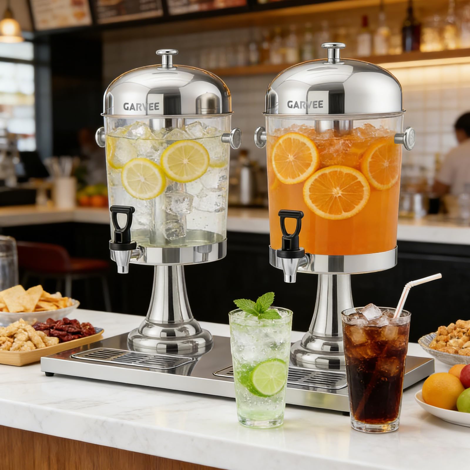 4.4 Gallon Beverage Dispenser with Ice Core, Stainless Steel Large Cold Drink Dispenser with Stand, Spigot & Drip Tray for Lemonade, Iced Tea, Juice, Parties, Weddings & Events
