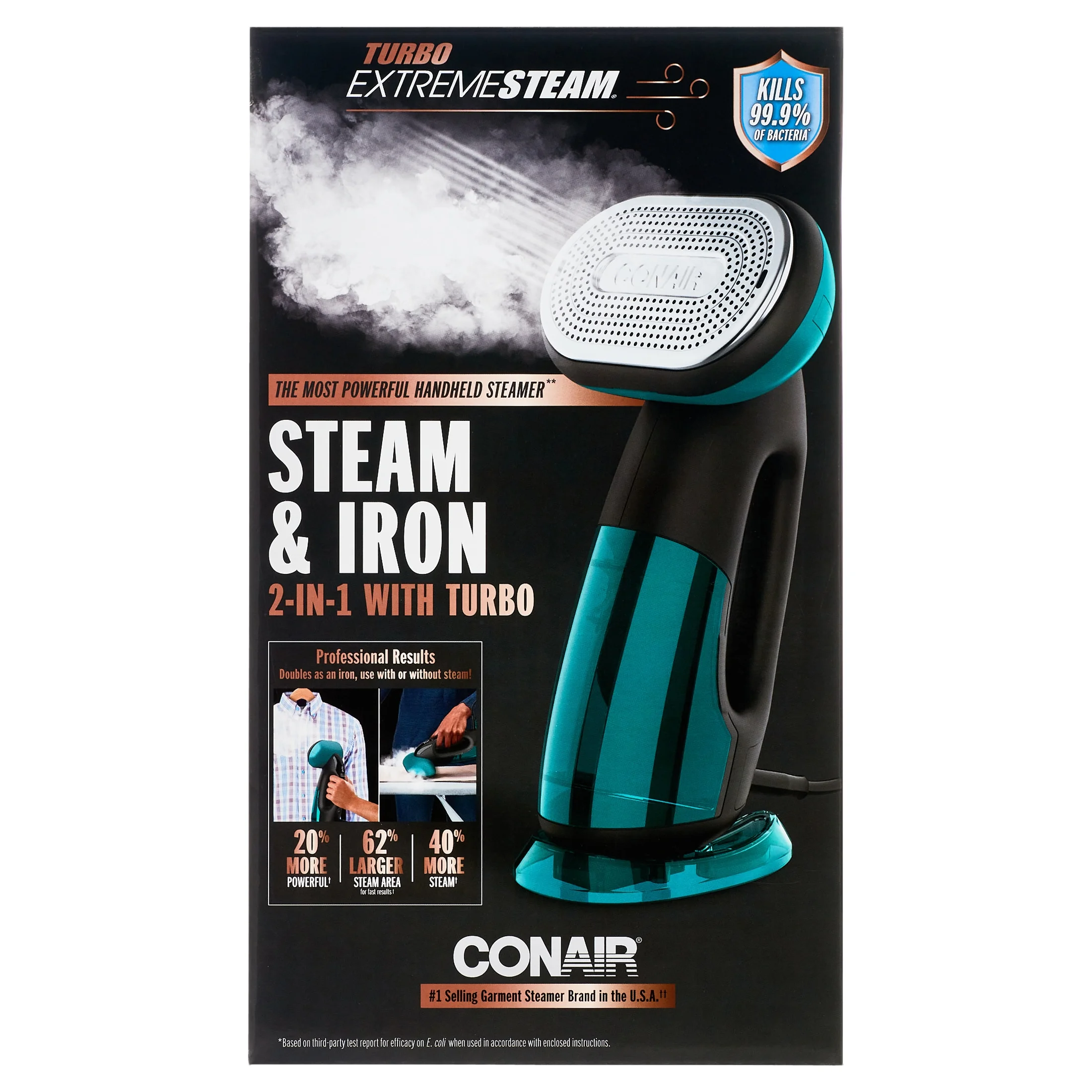Turbo ExtremeSteam 1875 Watt Handheld Fabric, 2-in-1 Steam and Iron Garment Steamer, One Size, Black/Green GS107 - Image 9