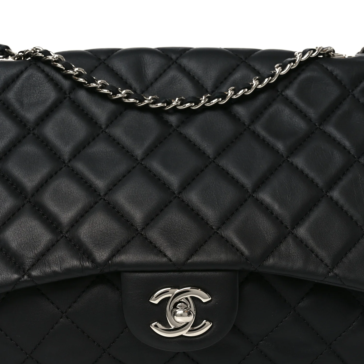 Lambskin Quilted Jumbo Chanel 3 Flap Bag Black