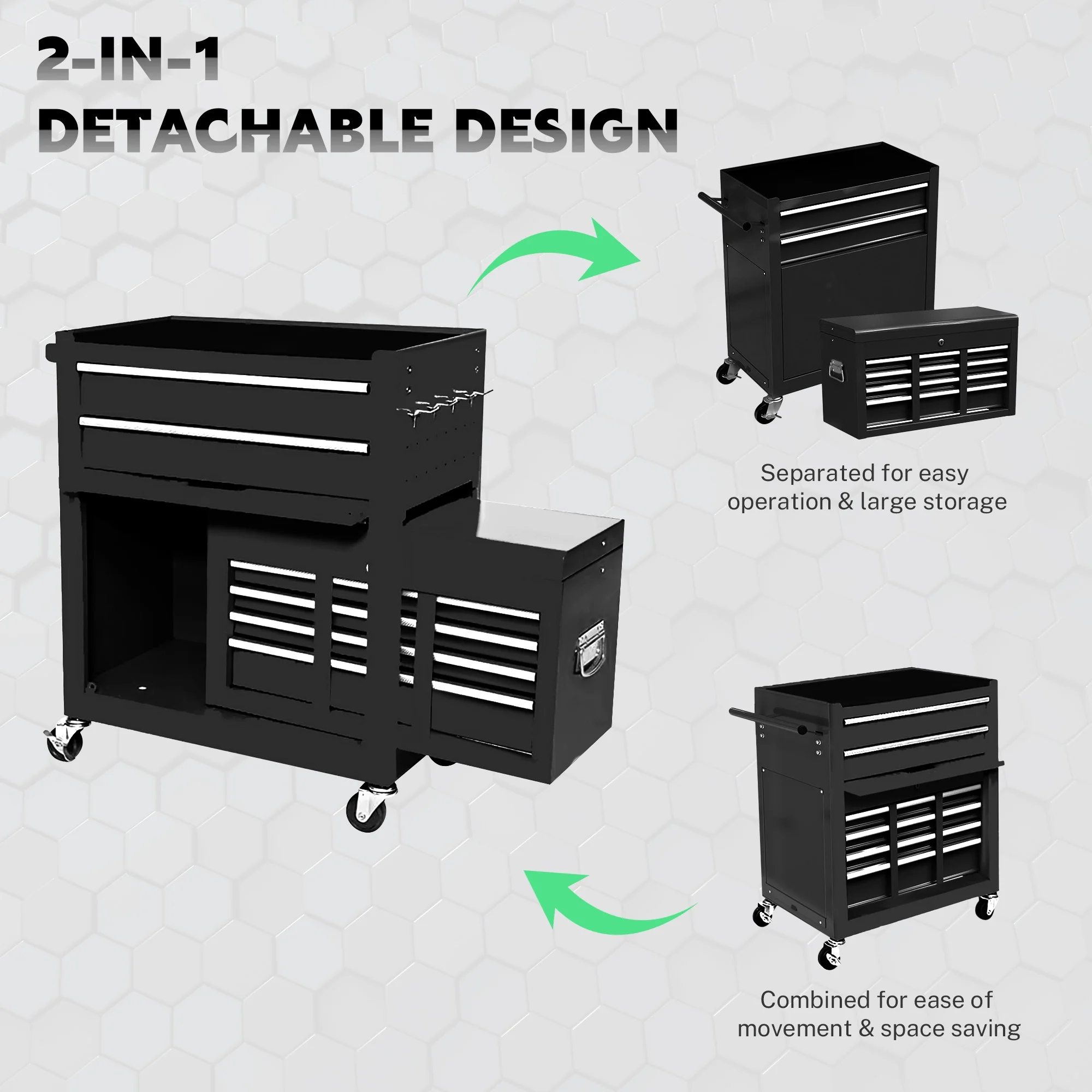 2-IN-1 Tool Chest Cabinet, Large Capacity 8-Drawer Rolling Tool Box Organizer with Wheels Lockable, Black(Black) - Image 6