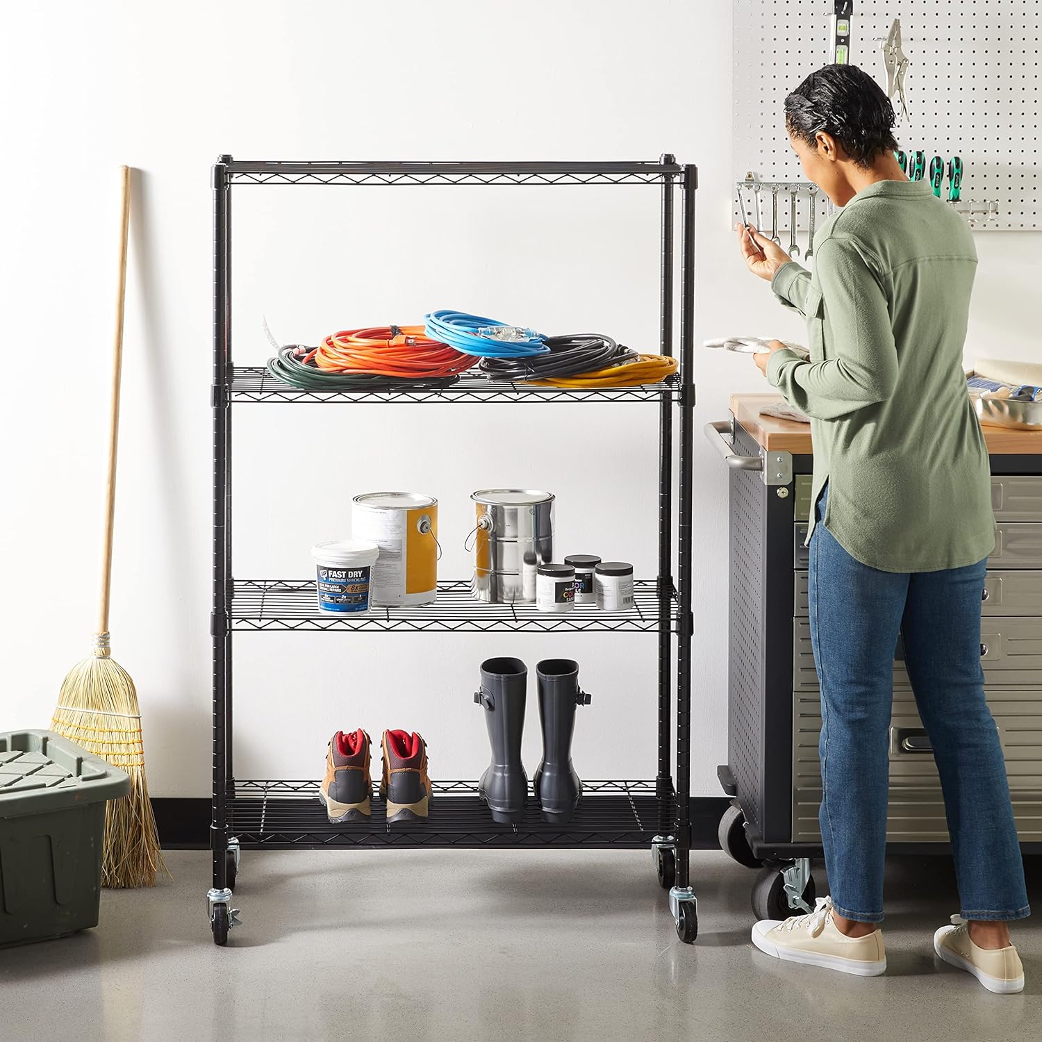 Amazon Basics 4-Shelf Adjustable Heavy Duty Steel Wire Rack Storage Shelving, Sturdy Garage Shelving, 350 lbs Capacity Per Shelf, Easy No-Tool Assembly, 36