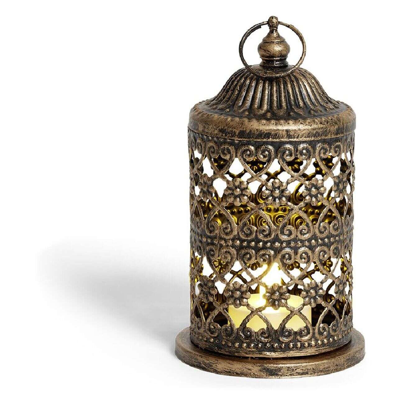 Lanterne bougie LED style oriental H15cm bronze
