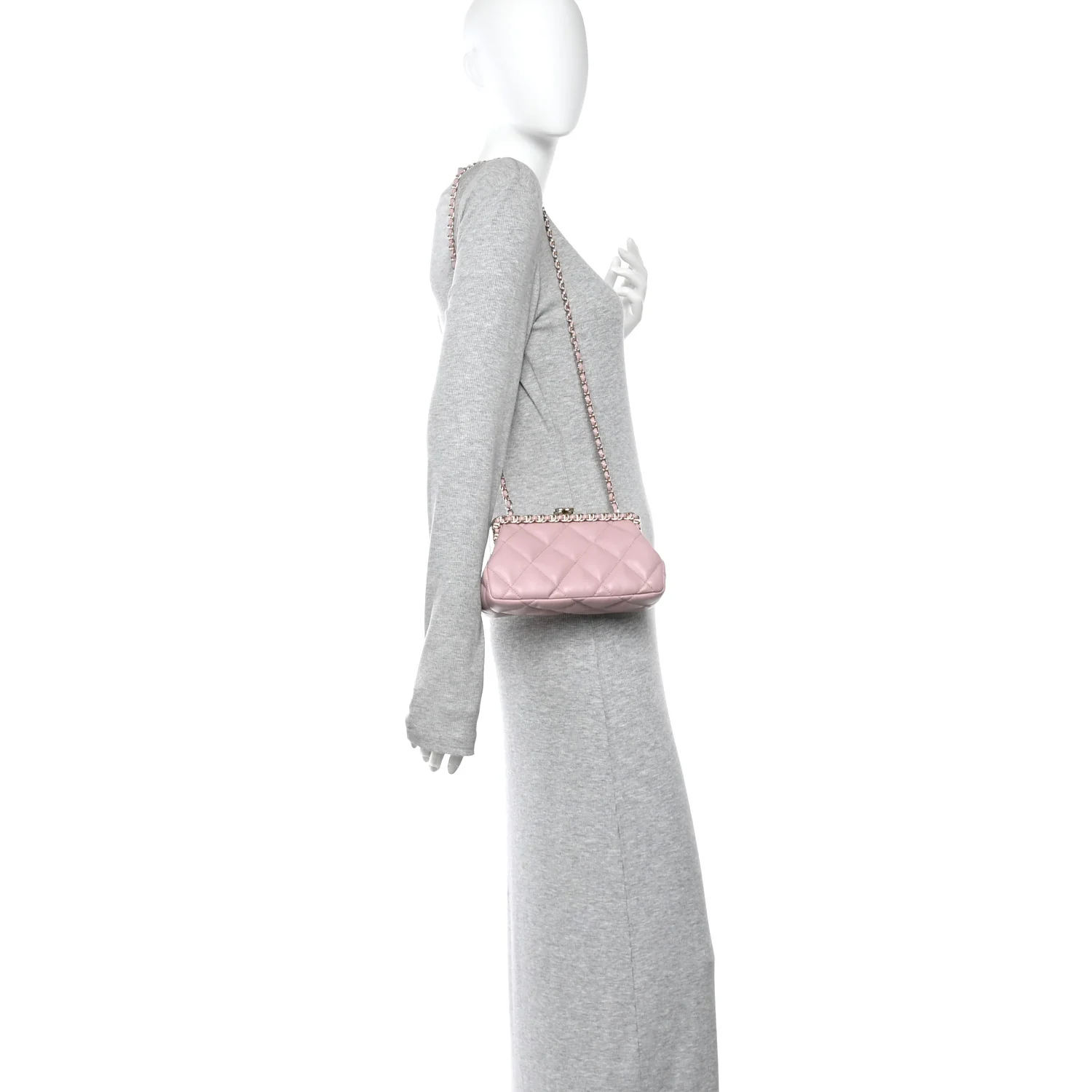 Lambskin Quilted Chain Frame Clutch Pink