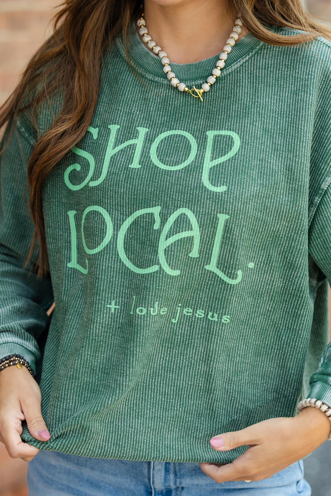 Shop Local & Love Jesus Ribbed Graphic Crewneck