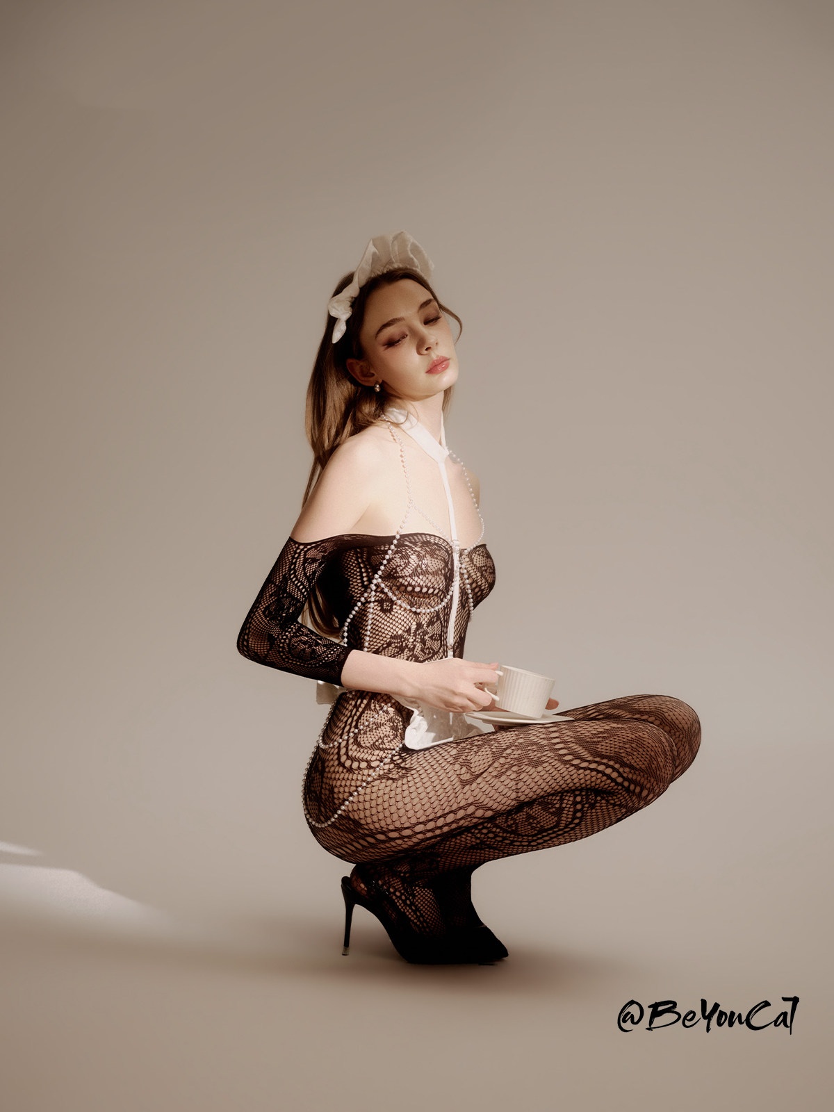 Bu You Cat: Pearl Chain Cosplay Maid Bodysuit with Stockings