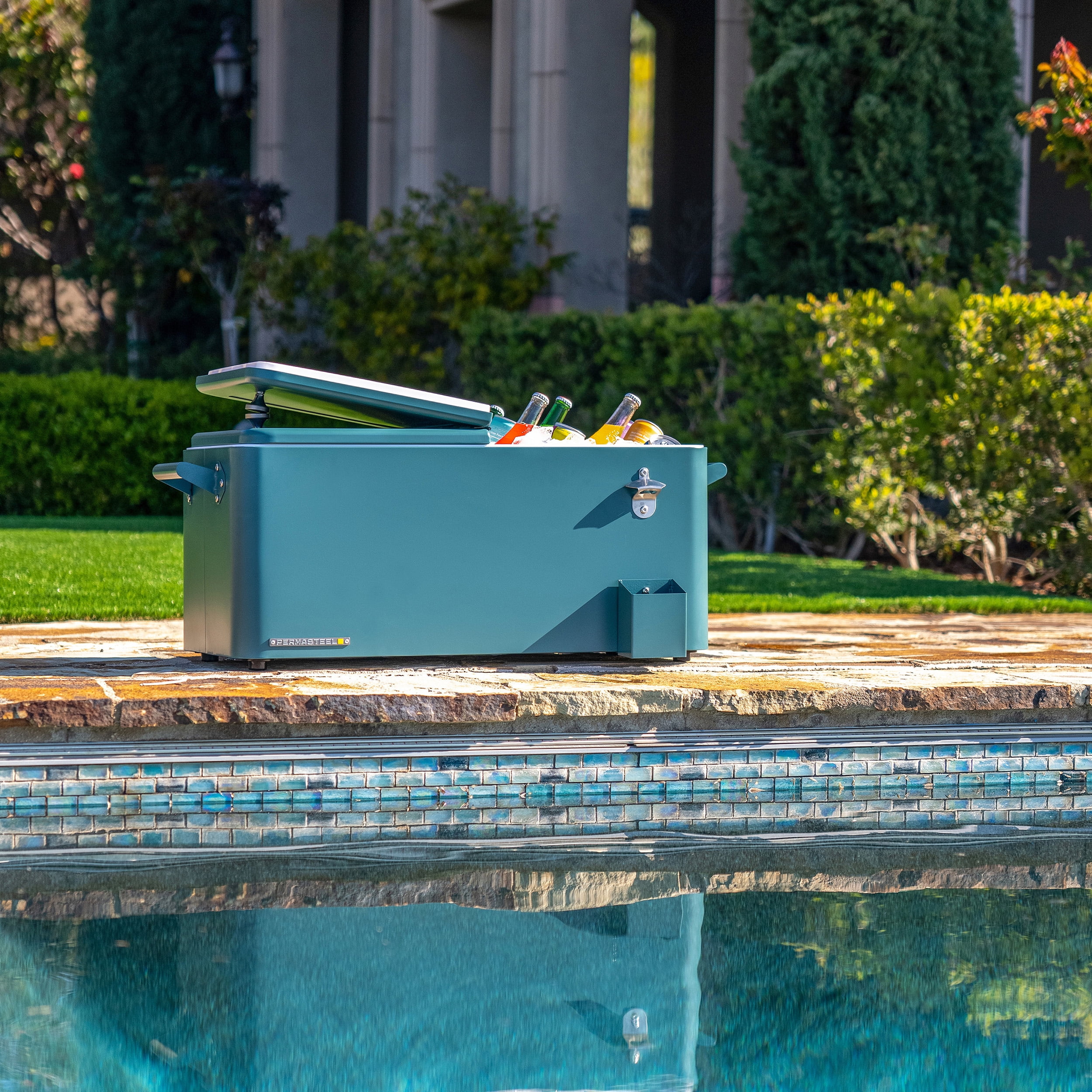 80-Qt Outdoor Steel Patio Cooler with Removable Basin, Rolling Cooler with Wheels, Teal Green(Teal Green) - Image 4
