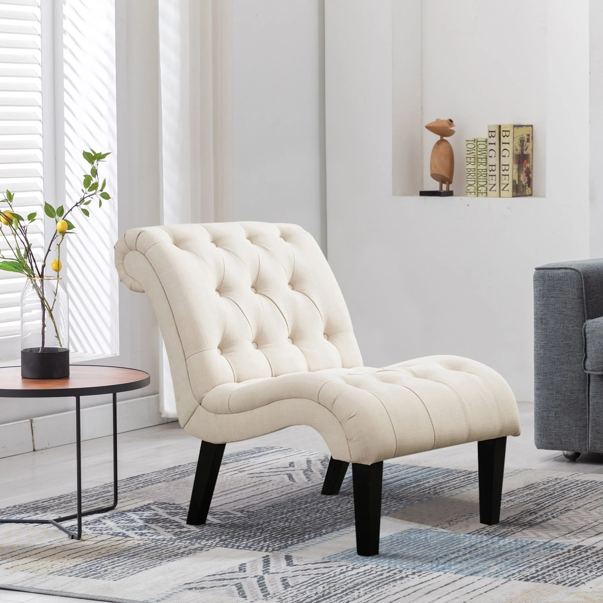 Andeworld Upholstered Accent Chair for Bedroom Living Room Chairs Lounge Chair with Wood Legs Cream Fabric