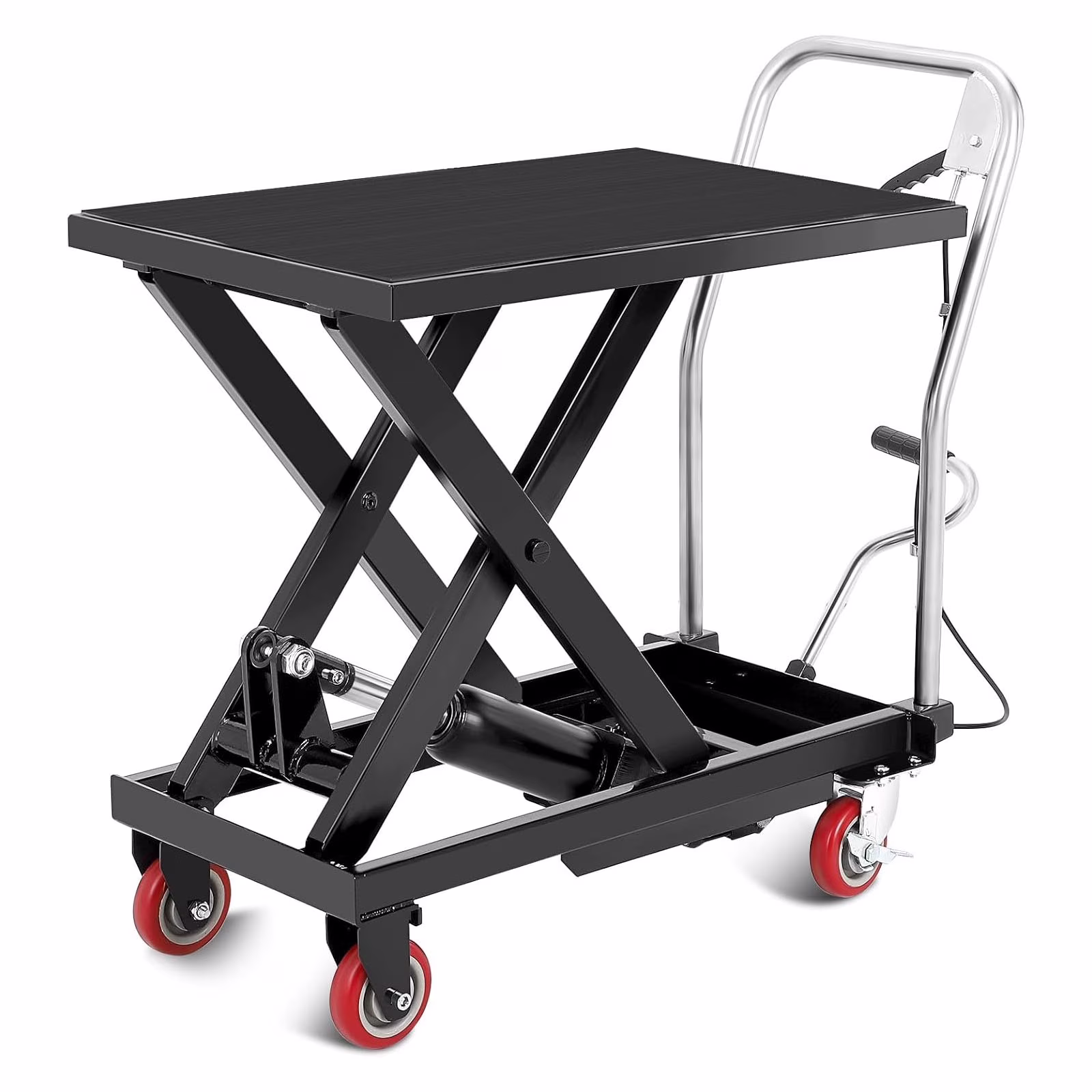 M Optimized Hydraulic Lift Table, 500 lb Capacity Hydraulic Table Cart, Single Scissor Lift Cart 28.5 in Lifting Height with 4 Wheels and Non - Slip Pad for Material Handling, Black
