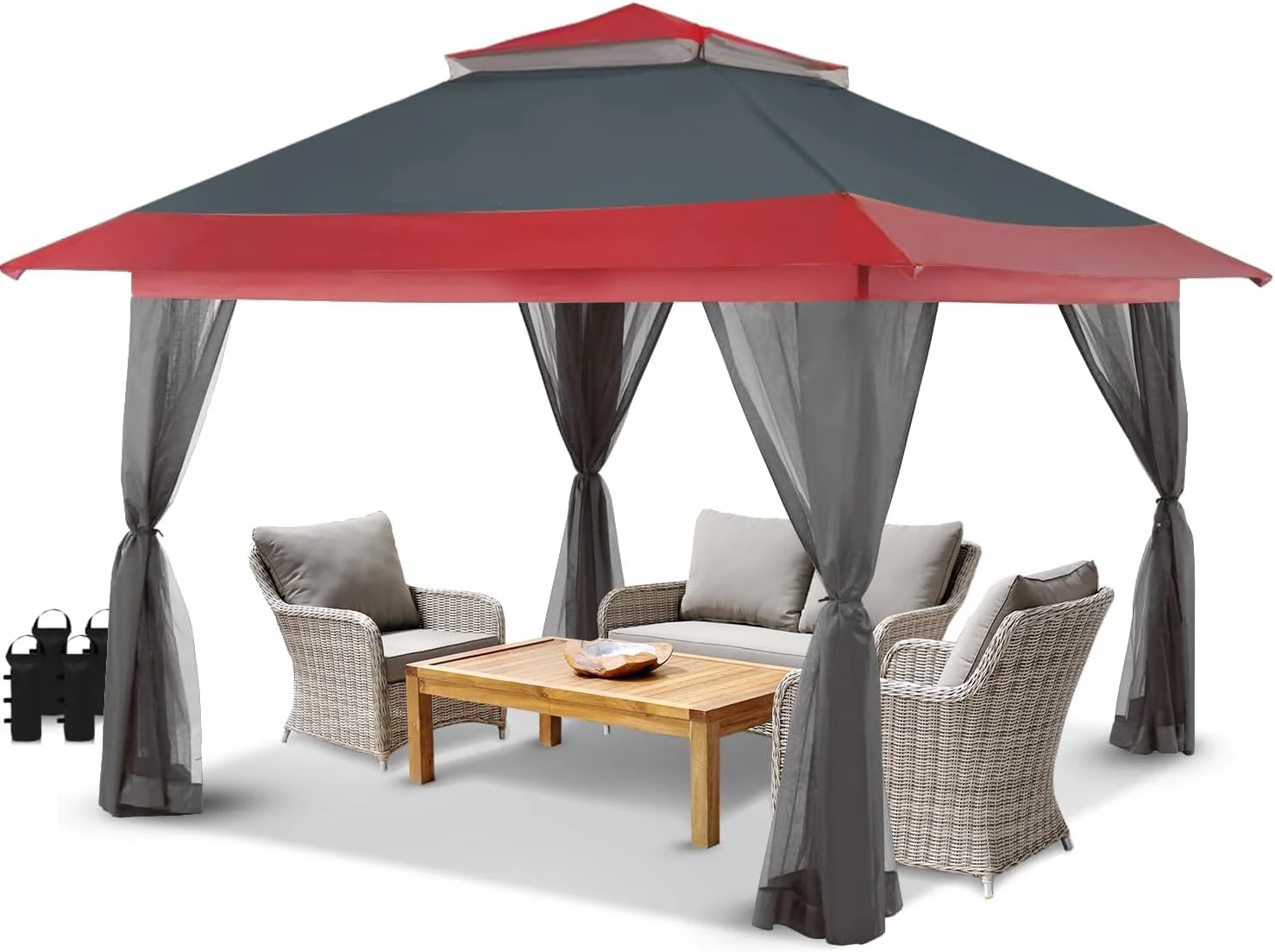 Gazebo pliant CROWN SHADES 13x13, tente-abri, gazebos en liquidation - Gazebo d'extérieur pour mobilier de jardin et de terrasse - Tente pliante Carpa avec sac de rangement à roulettes STO-N-Go (blanc)