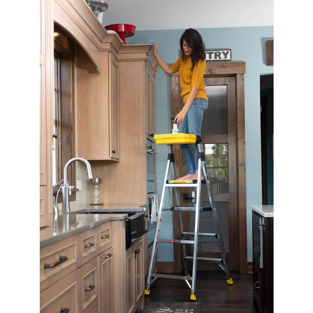 Removable Dual Platform Heavy Duty Ladder With Project Bucket, 5.5 ft, Aluminum, Multicolor - Image 6