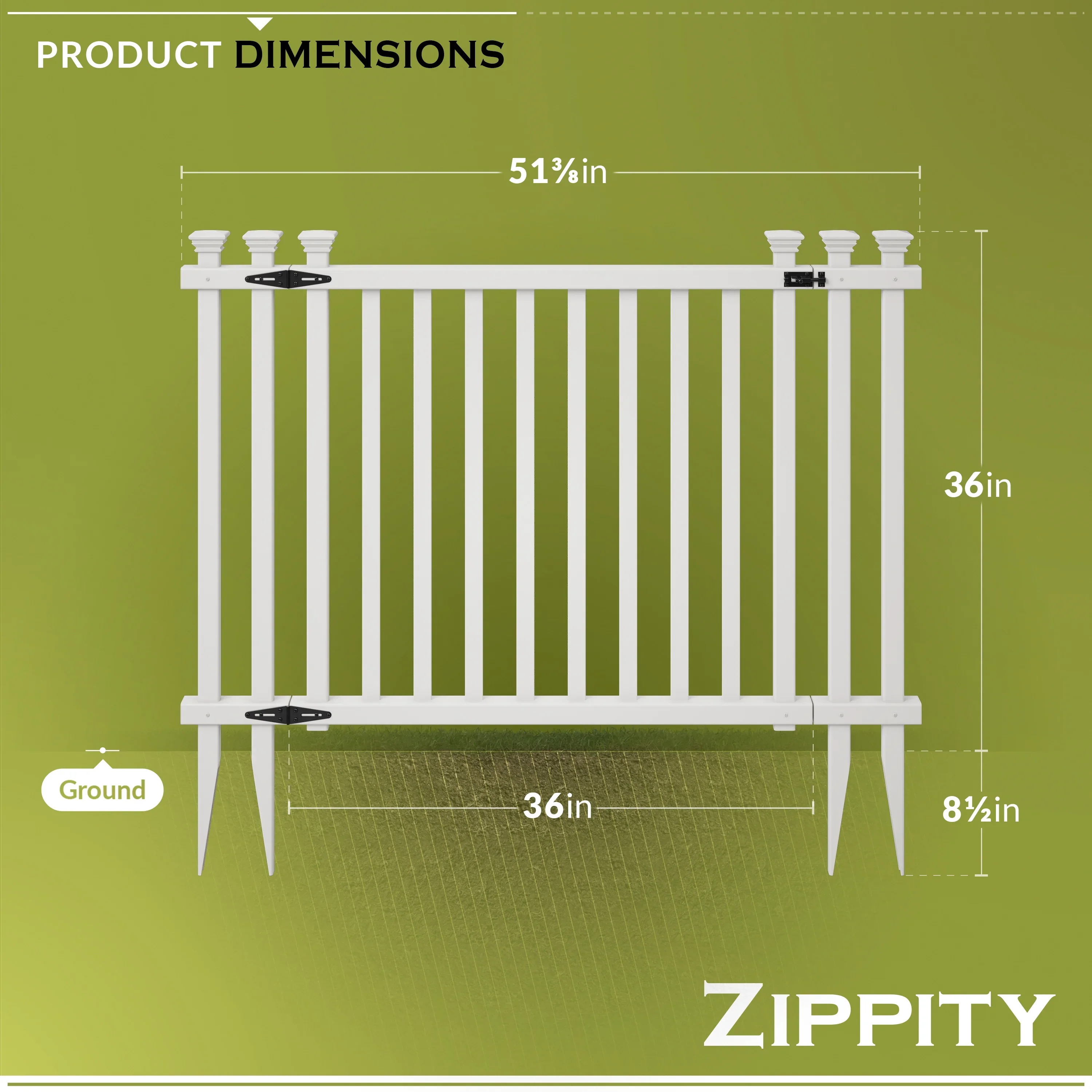 36in H x 51in W (1 Gate) No Dig Zippity Baskenridge Gate Kit, White Vinyl Picket Fence Gate Kit for Baskenridge Fence Panels, Gate for Backyard, Patio, Outdoor, & Garden Fence, ZP19038