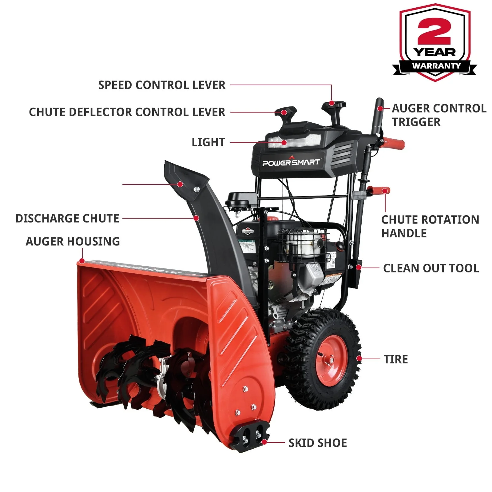 24 in Two Stage Electric Start BS 208CC Self Propelled Gas Snow Blower HB7109A Image 6