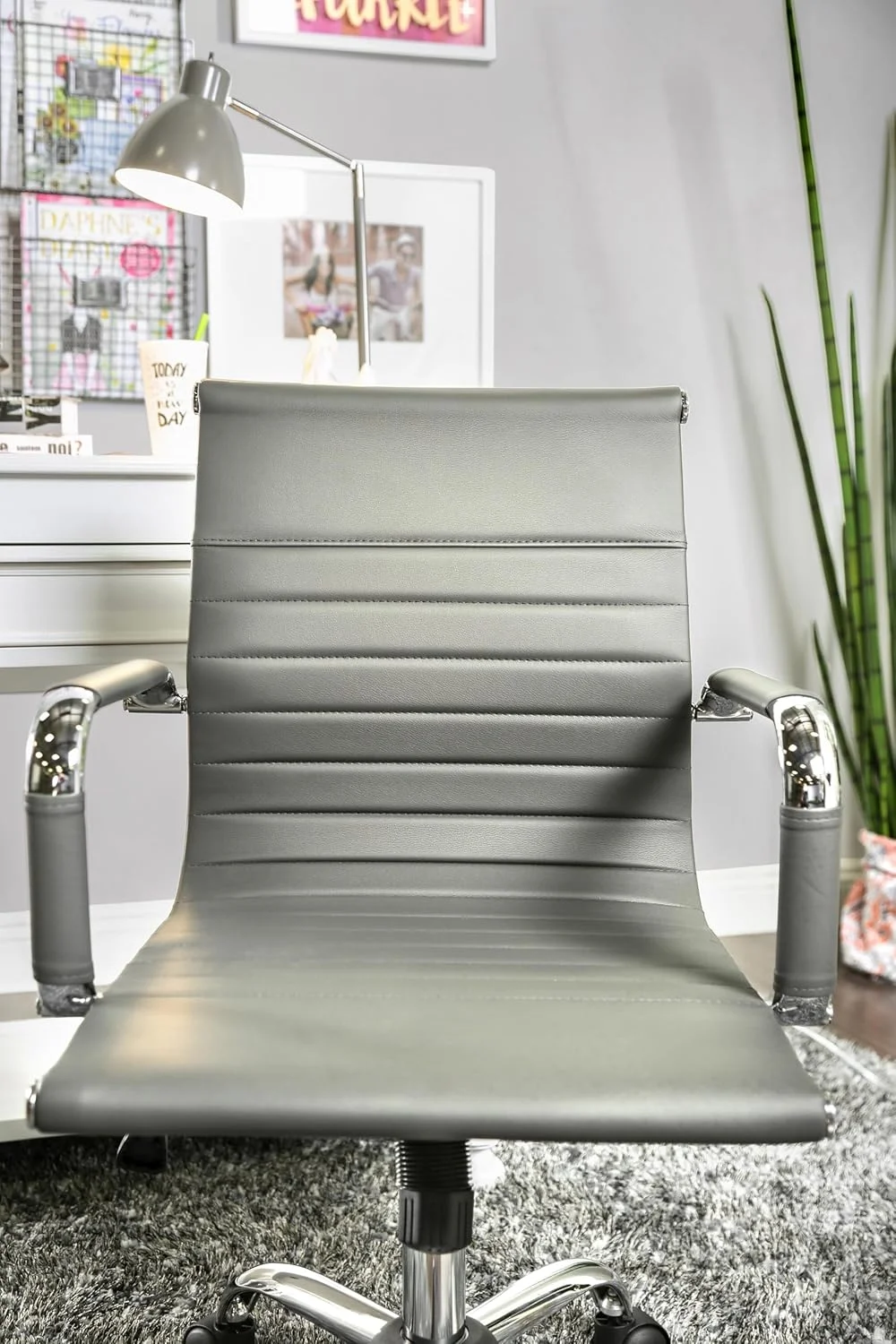 LCH Modern Mid Back Home Office Chair Computer Executive Desk Chair Pu Leather��Gray