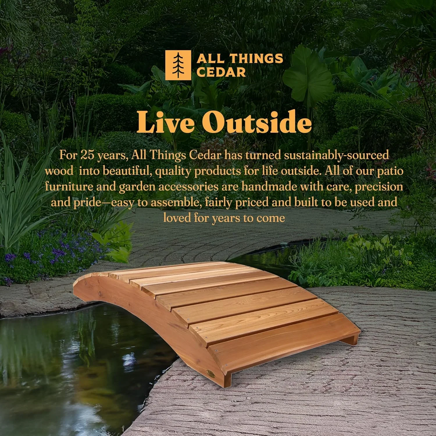 Wooden Bridge, Outdoor Garden Walkway for Backyard Ponds, 4', Natural(4-FtBridge) - Image 5