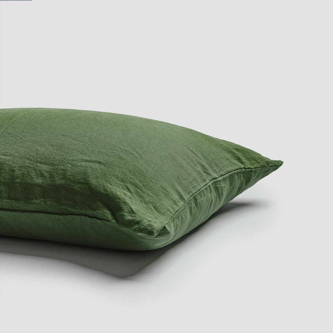 Forest Green Linen Pillowcases (Pair) Size Square by Piglet in Bed