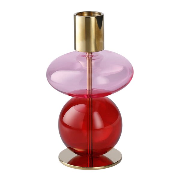 Bubble lysestake 14 cm rosa/rød