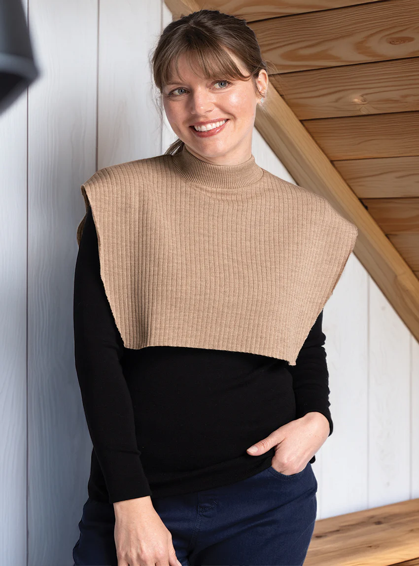 Col plastron mixte laine mérinos beige chaud